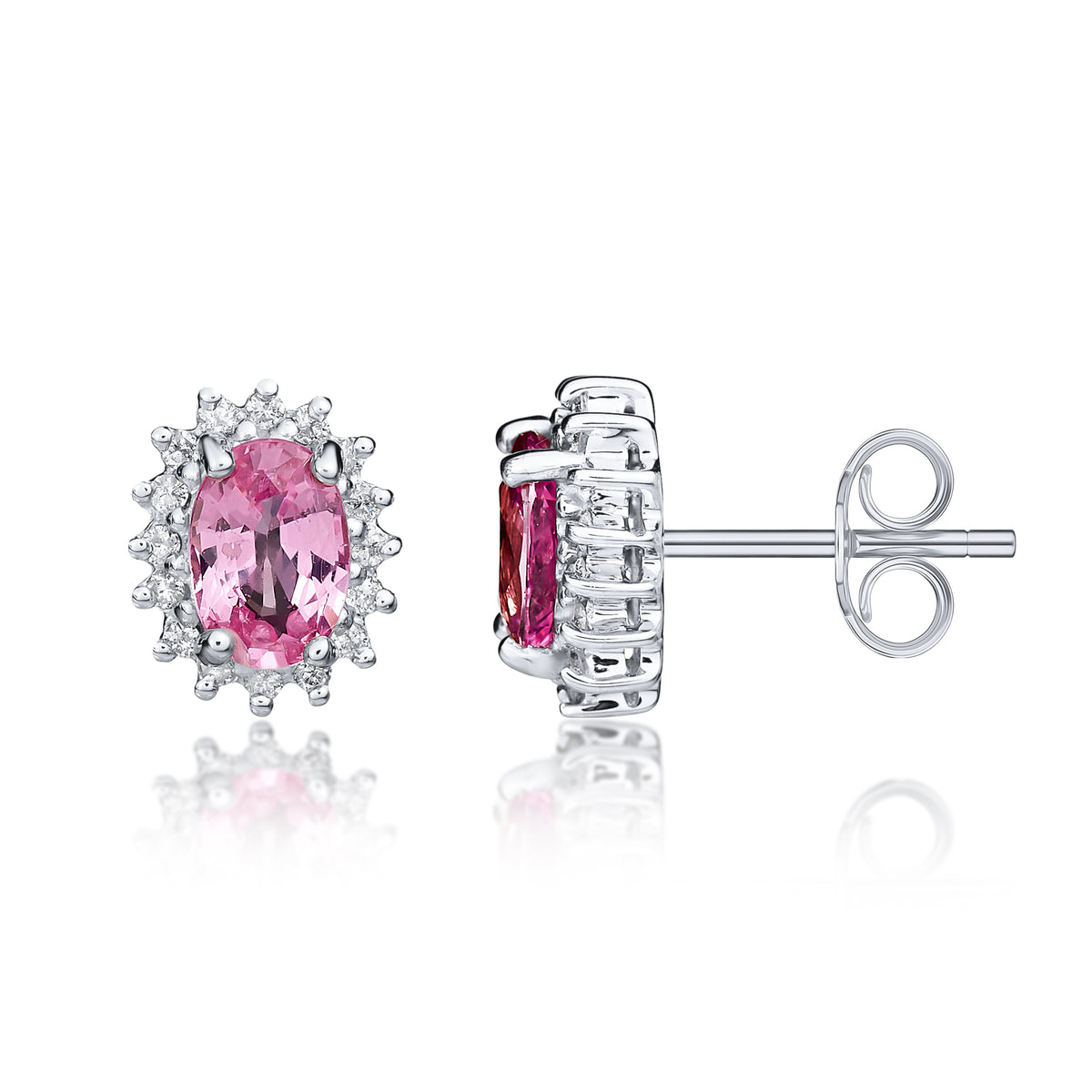 9CT WG OVAL PINK SAPPHIRE AND DIAMOND CLAW CLUSTER EARRINGS * STONES UNAVAILABLE SO CANNOT ORDER *
