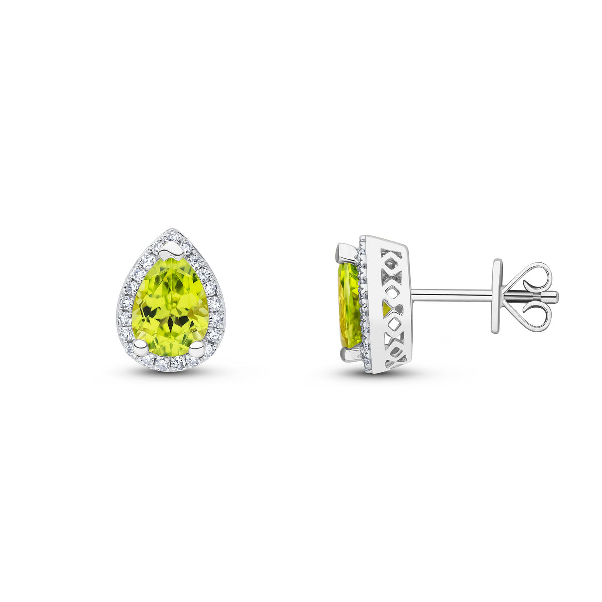 9CT WG 7X5 PEARSHAPE PERIDOT & DIAMOND CLUSTER EARRINGS