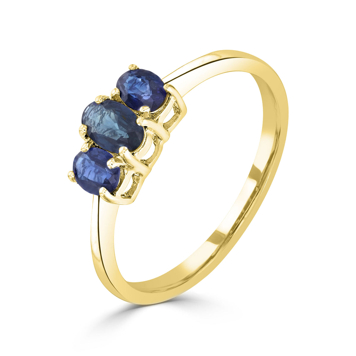 9CT YG OVAL SAPPHIRE 3ST CLAW SET RING