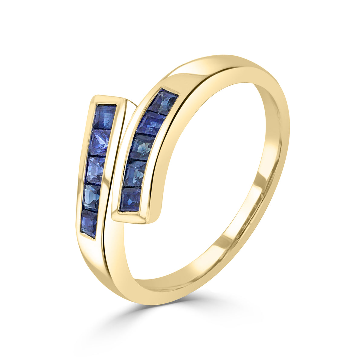9CT YG SQUARE SAPPHIRE CHANNEL SET CROSSOVER 1/2 ETERNITY RING
