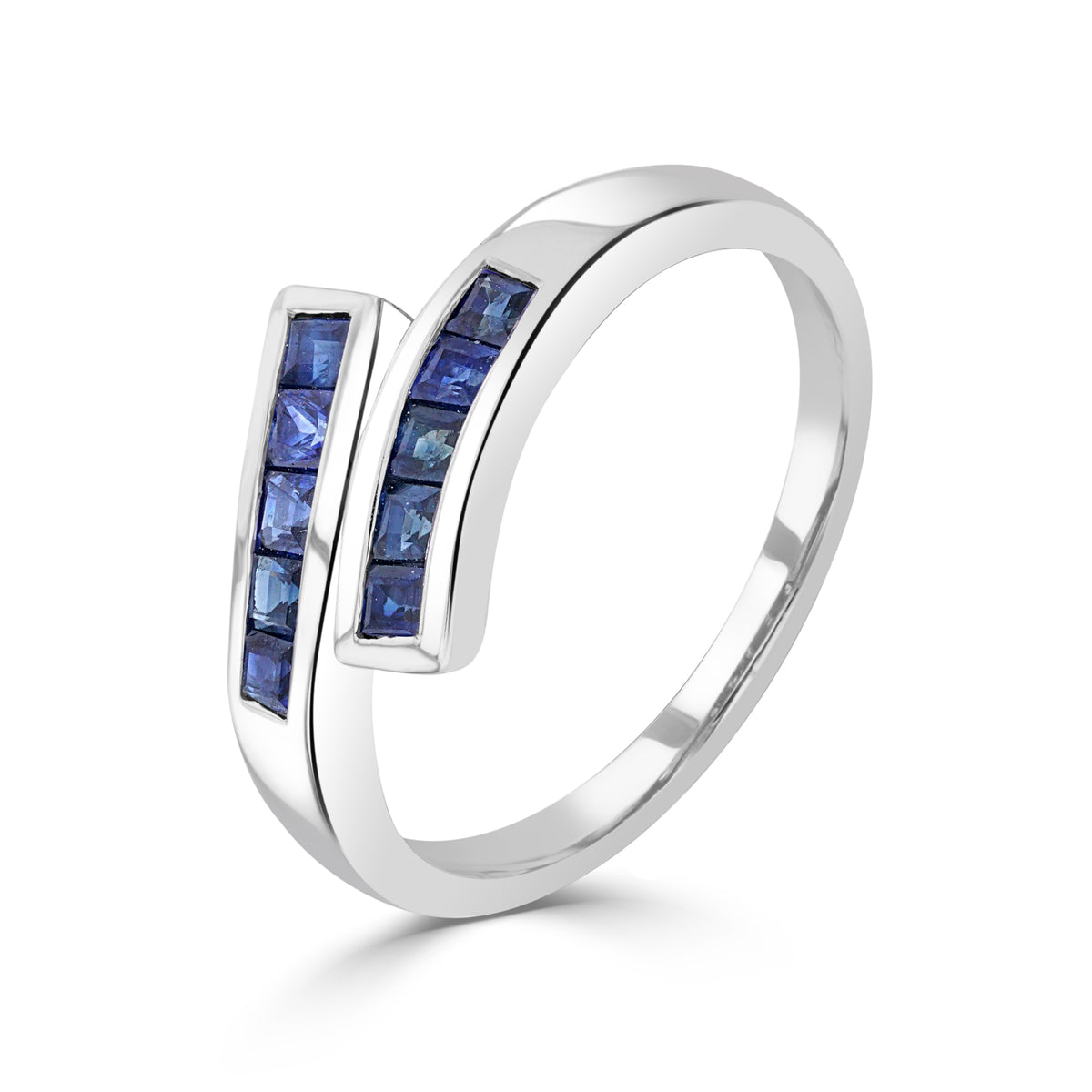 9CT WG SQUARE SAPPHIRE CHANNEL SET CROSSOVER 1/2 ETERNITY RING