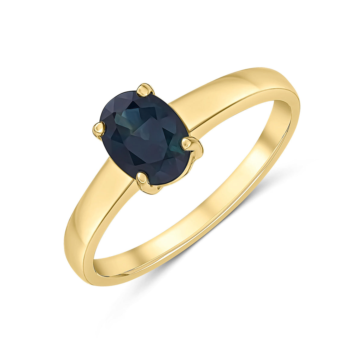 9CT YG 7X5MM OVAL SAPPHIRE CLAW SET SINGLE STONE RING