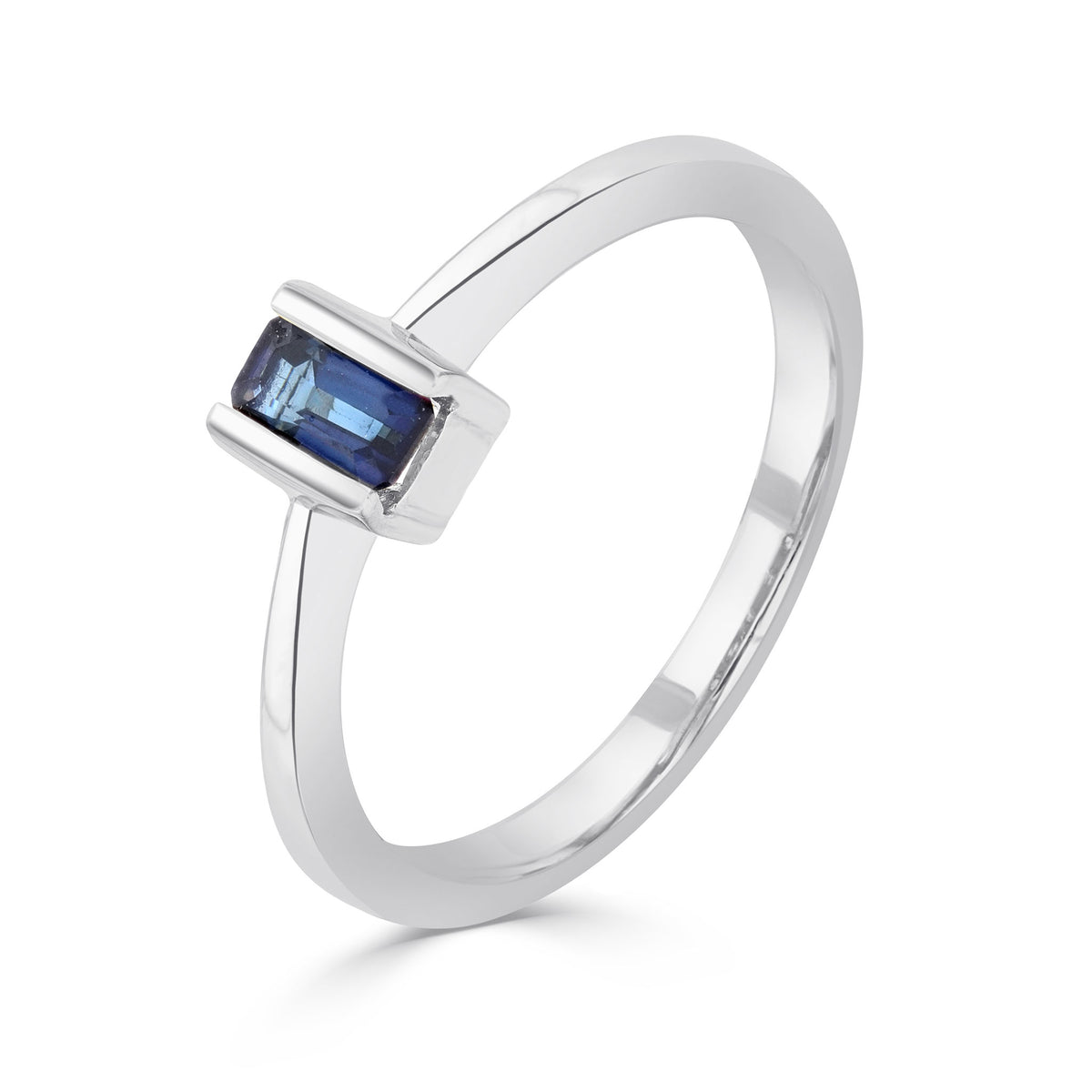 9CT WG 5X3MM OCTAGON SAPPHIRE BAR SET SINGLE STONE RING