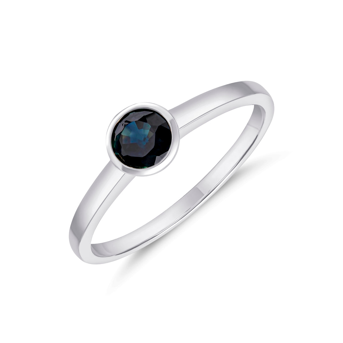 9CT WG 5MM ROUND SAPPHIRE RUBOVER SINGLE STONE RING