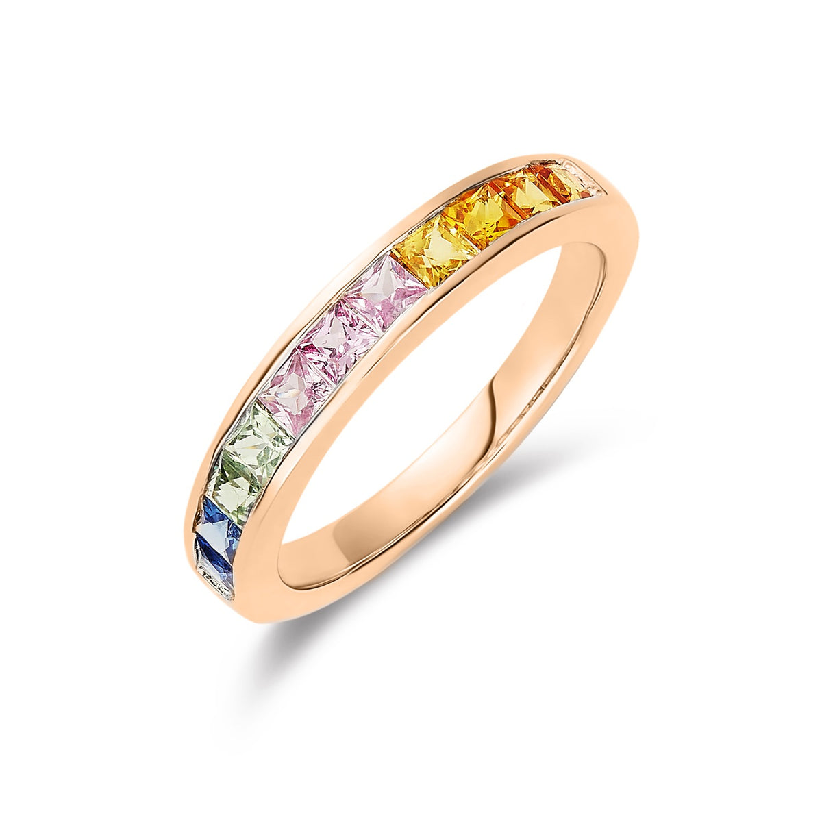 9CT RG SQUARE MULTI-SAPPHIRE CHANNEL SET 1/2 ETERNITY RING