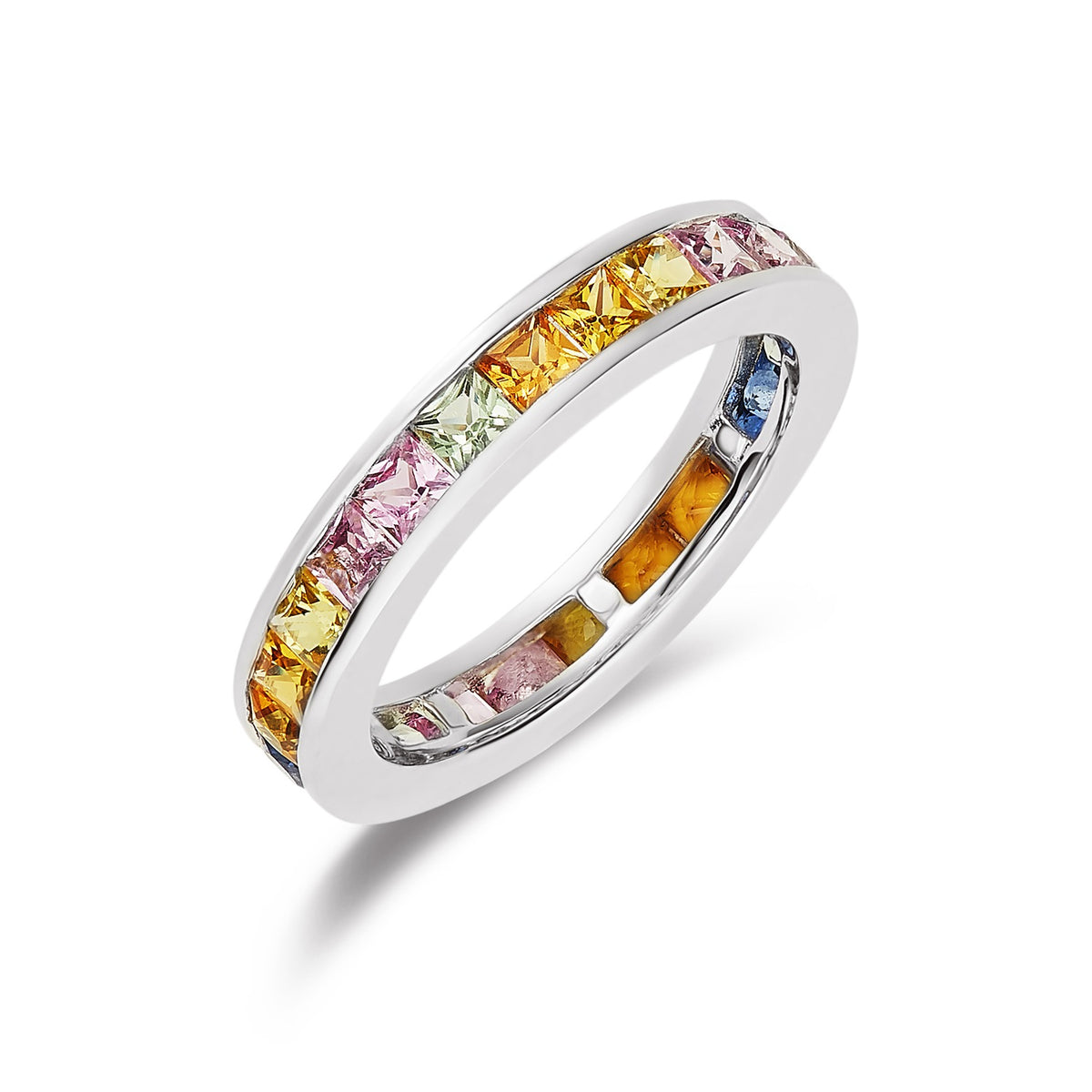 9CT WG SQUARE MULTI-SAPPHIRE CHANNEL SET 1/2 ETERNITY RING