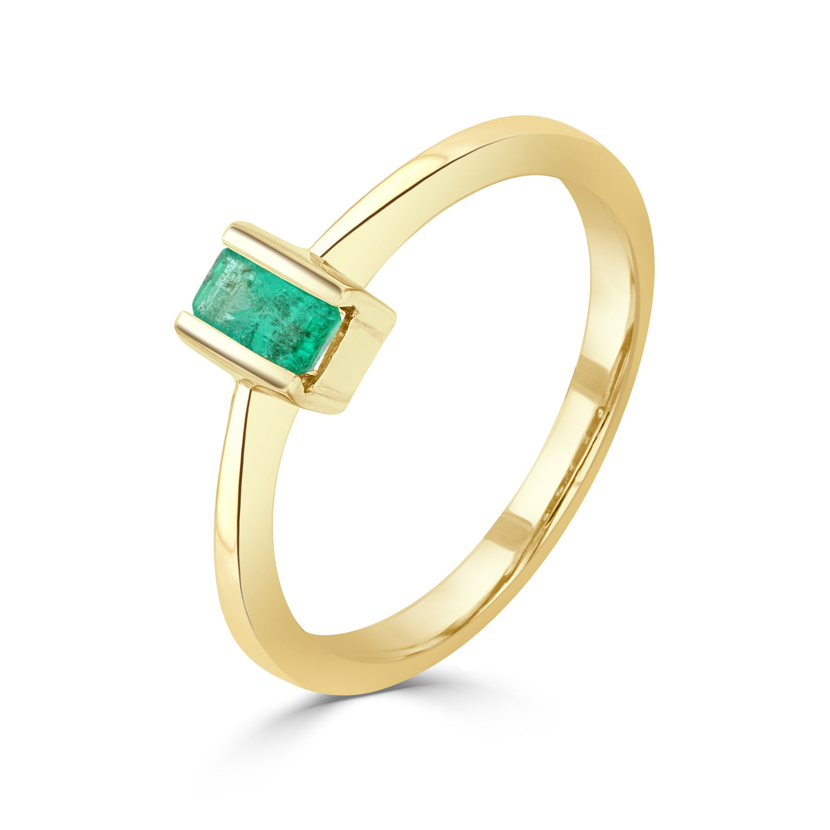 9CT YG 5X3MM OCTAGON EMERALD BAR SET SINGLE STONE RING