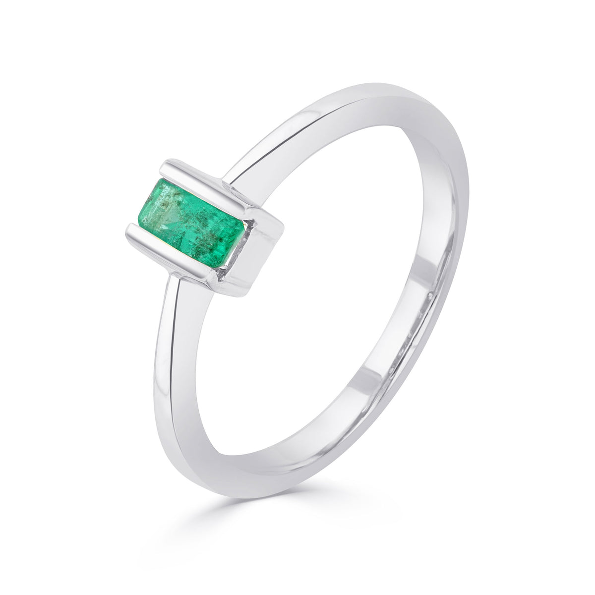 9CT WG 5X3MM OCTAGON EMERALD BAR SET SINGLE STONE RING