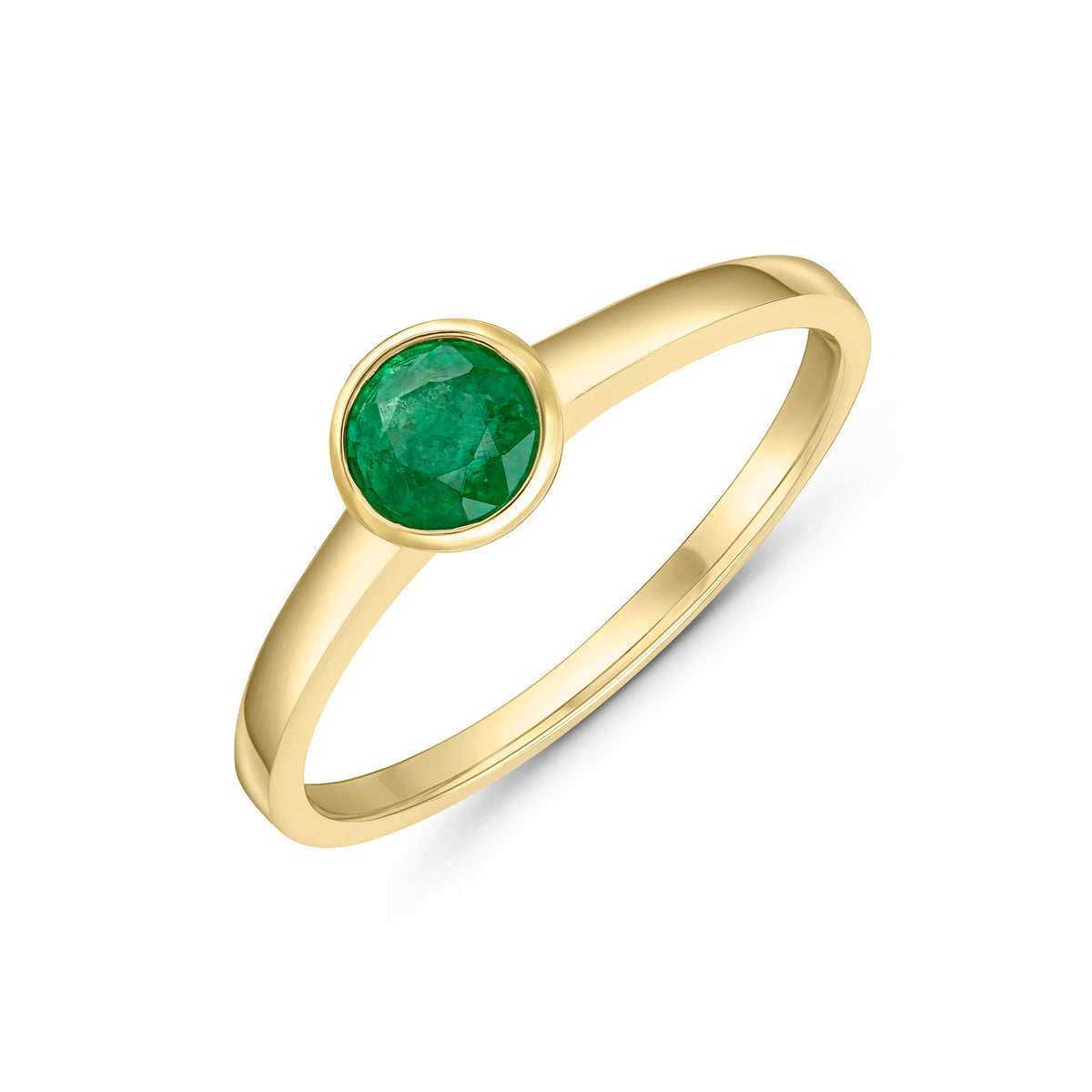 9CT YG 5MM ROUND EMERALD RUBOVER SINGLE STONE RING