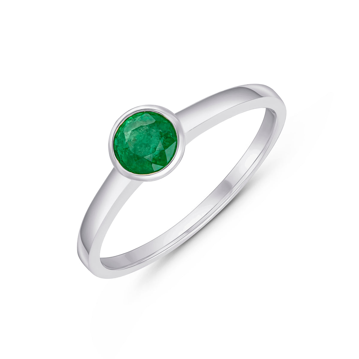 9CT WG 5MM ROUND EMERALD RUBOVER SINGLE STONE RING