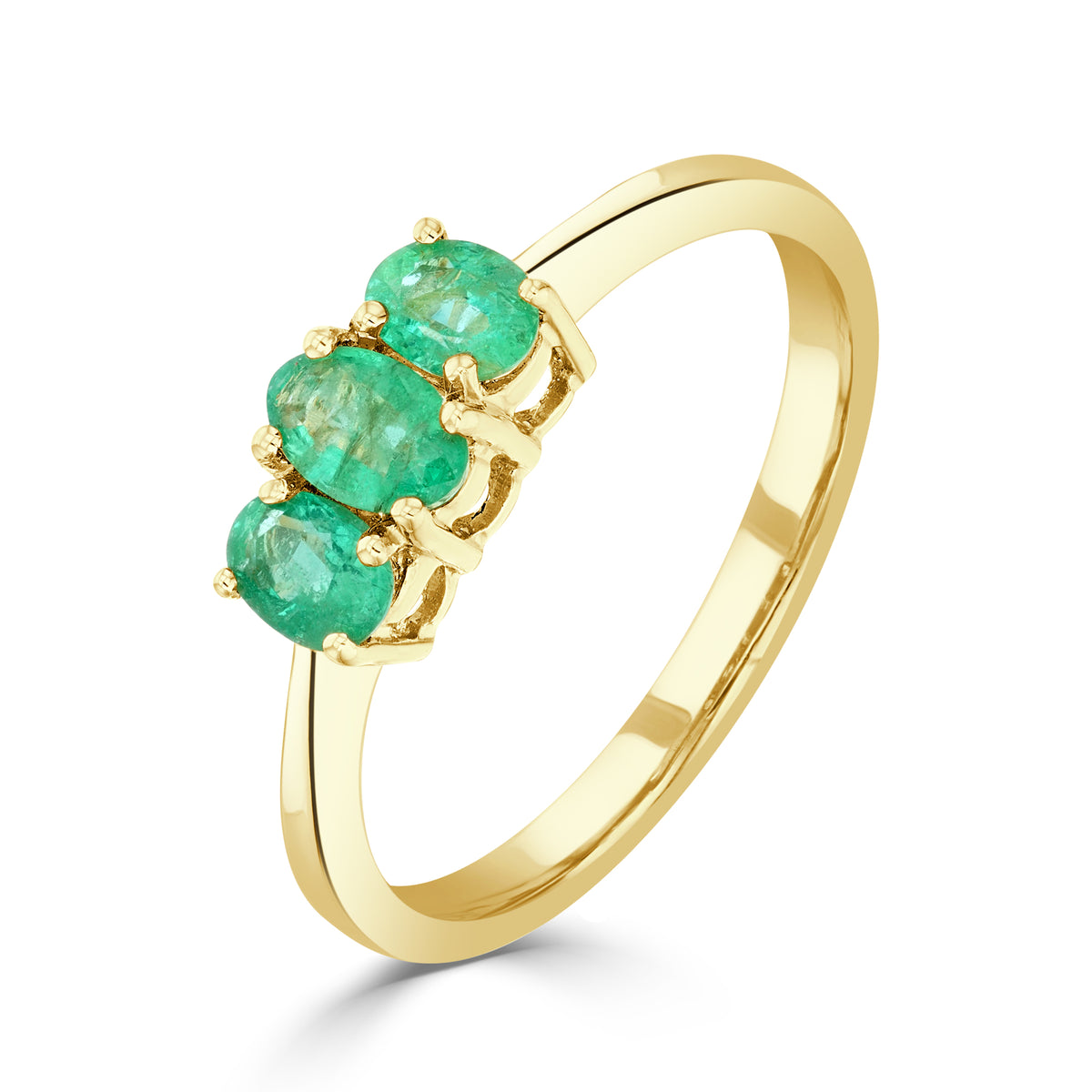 9CT YG OVAL EMERALD 3ST CLAW SET RING