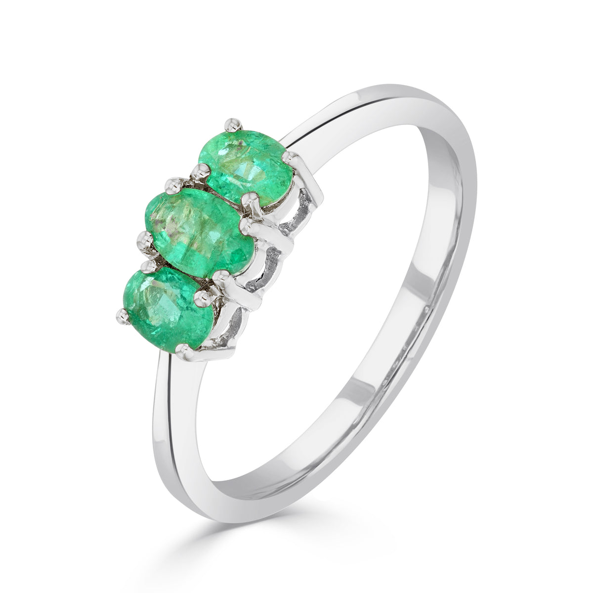 9CT WG OVAL EMERALD 3ST CLAW SET RING