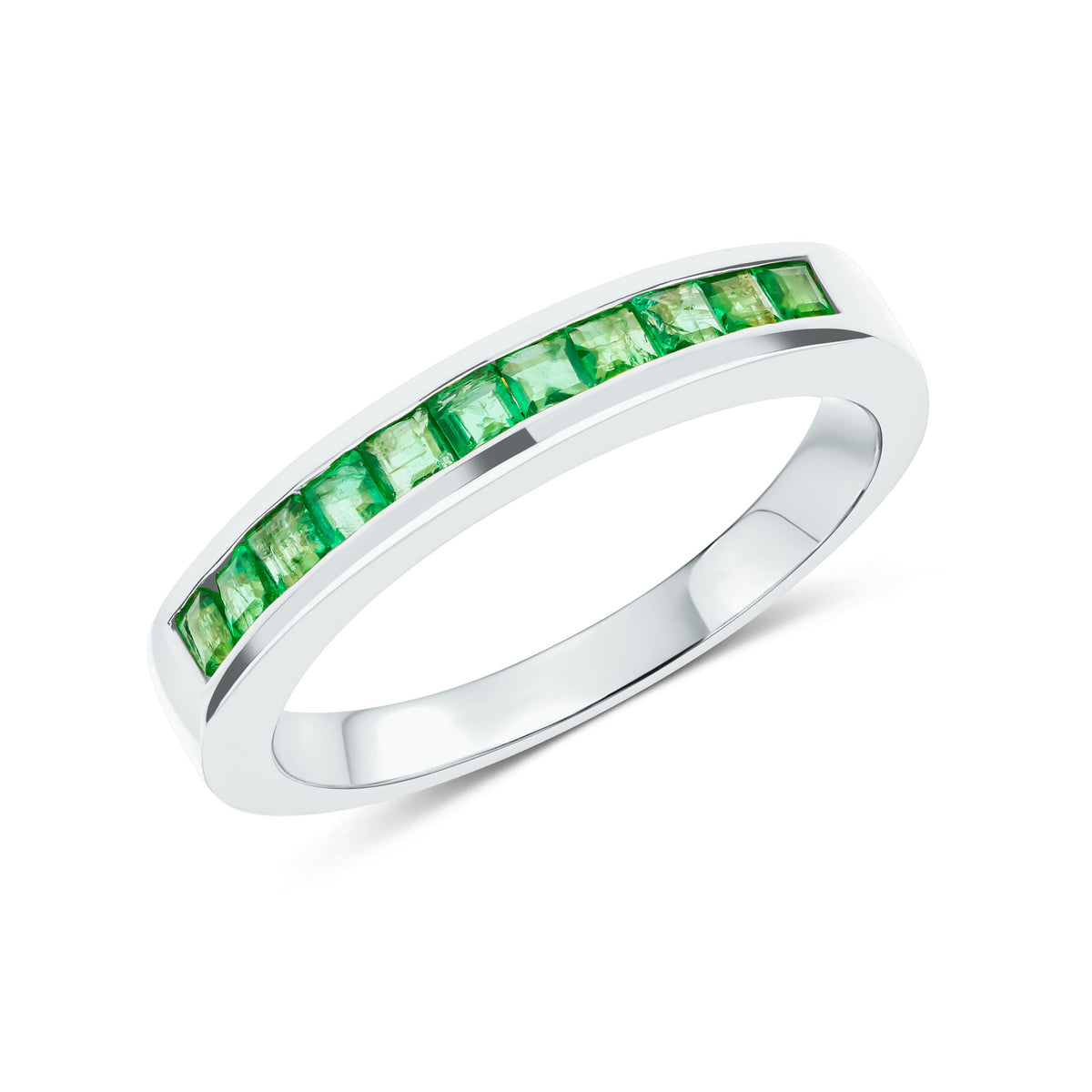 9CT WG SQUARE EMERALD 11ST CHANNEL SET 1/2 ETERNITY RING