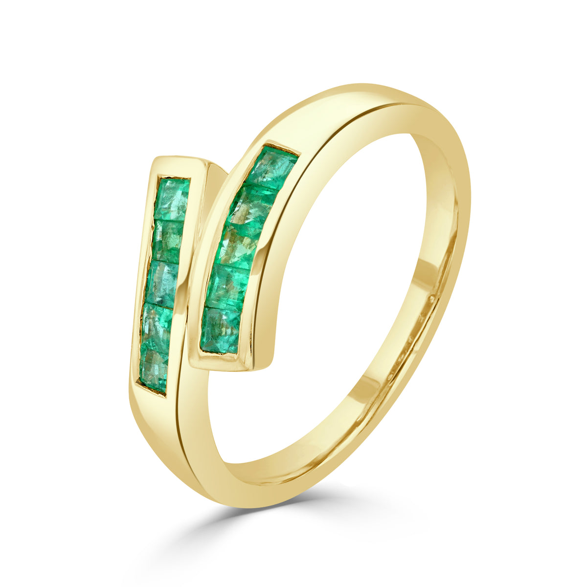 9CT YG SQUARE EMERALD CHANNEL SET CROSSOVER 1/2 ETERNITY RING