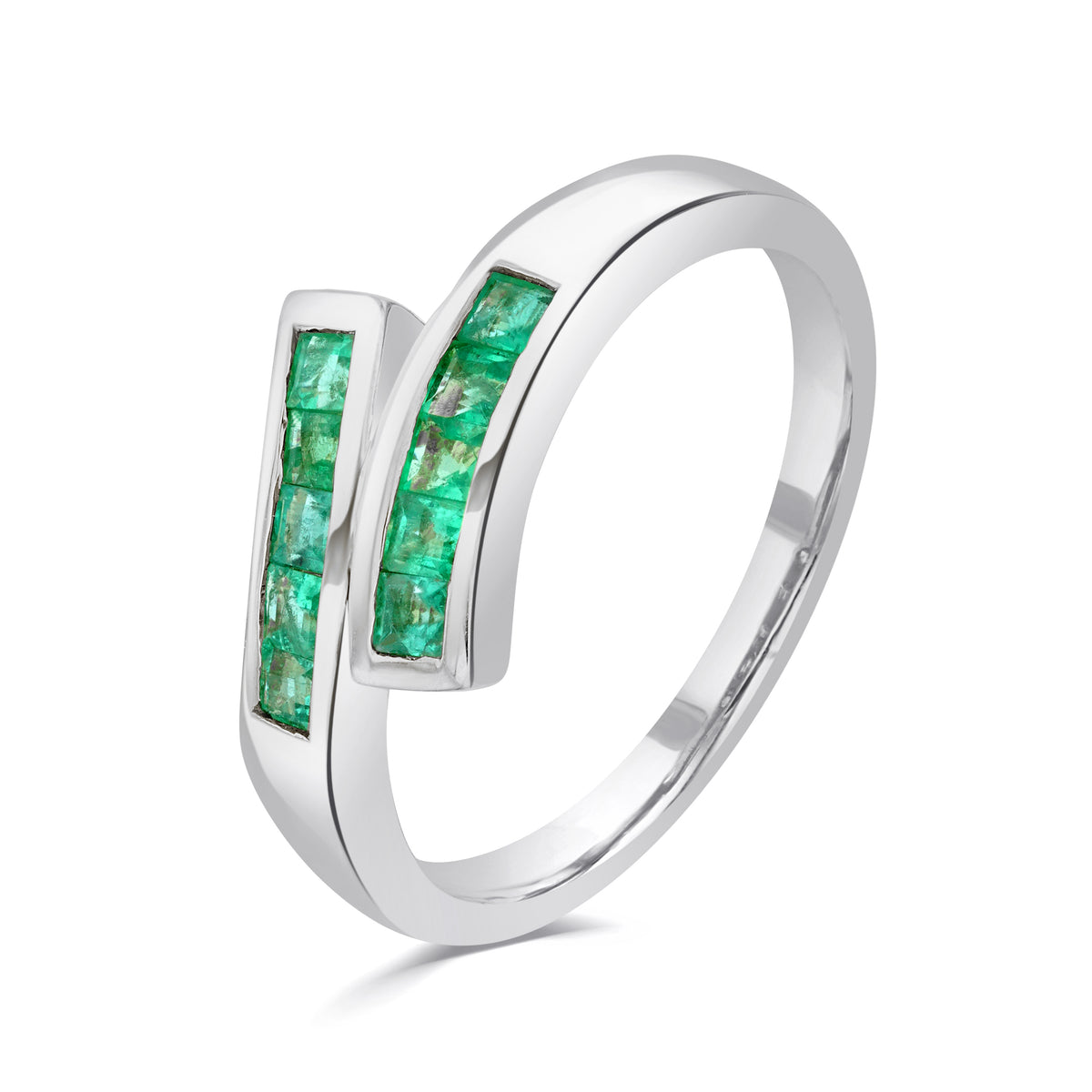 9CT WG SQUARE EMERALD CHANNEL SET CROSSOVER 1/2 ETERNITY RING