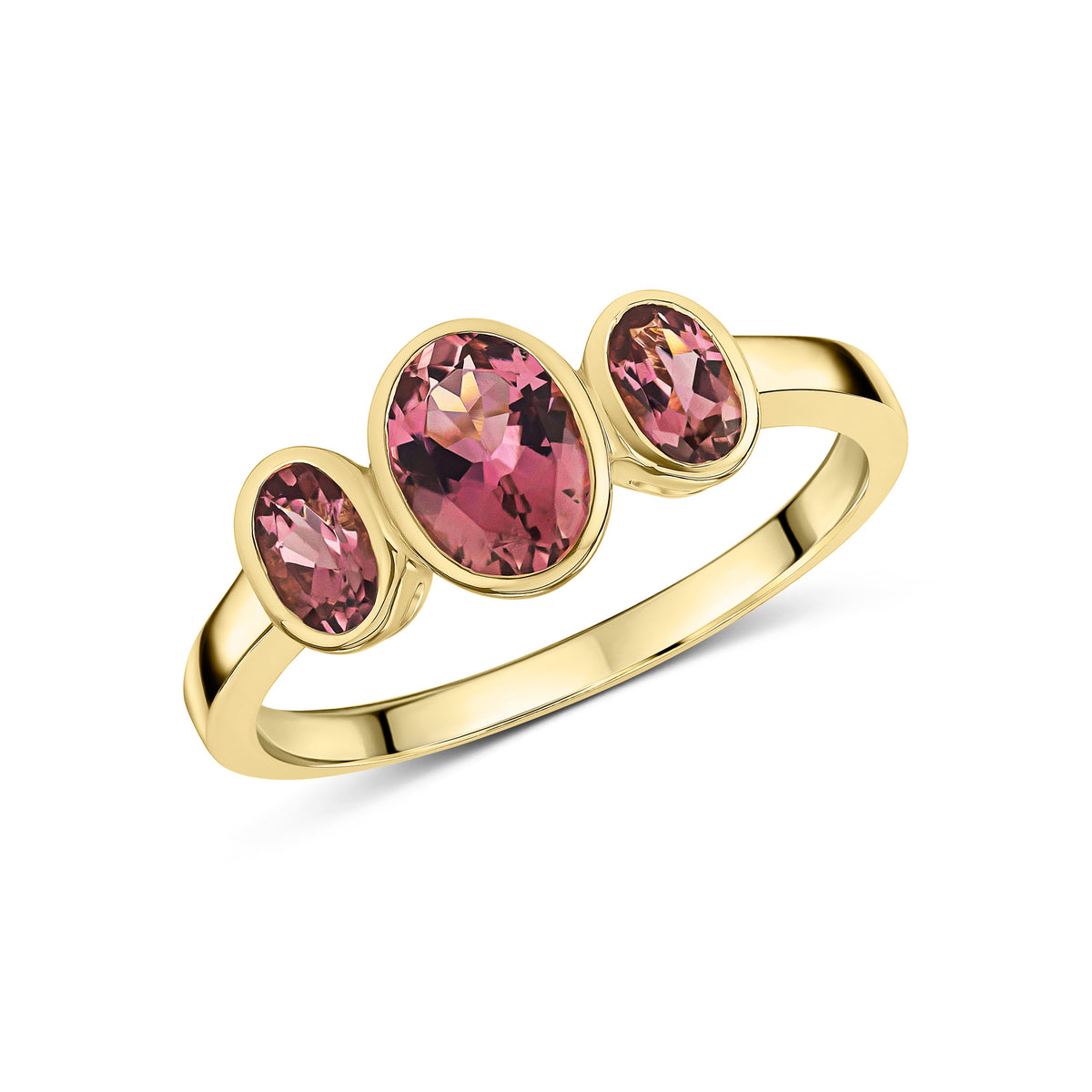 9CT YG OVAL PINK TOURMALINE RUBOVER SET 3ST RING