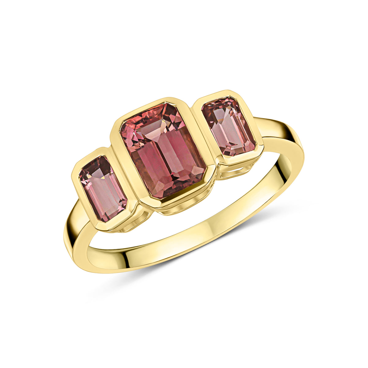 9CT YG OCTAGON PINK TOURMALINE RUBOVER SET 3ST RING