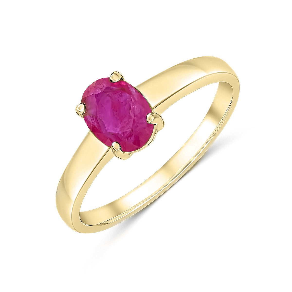9CT YG 7X5MM OVAL RUBY CLAW SET SINGLE STONE RING