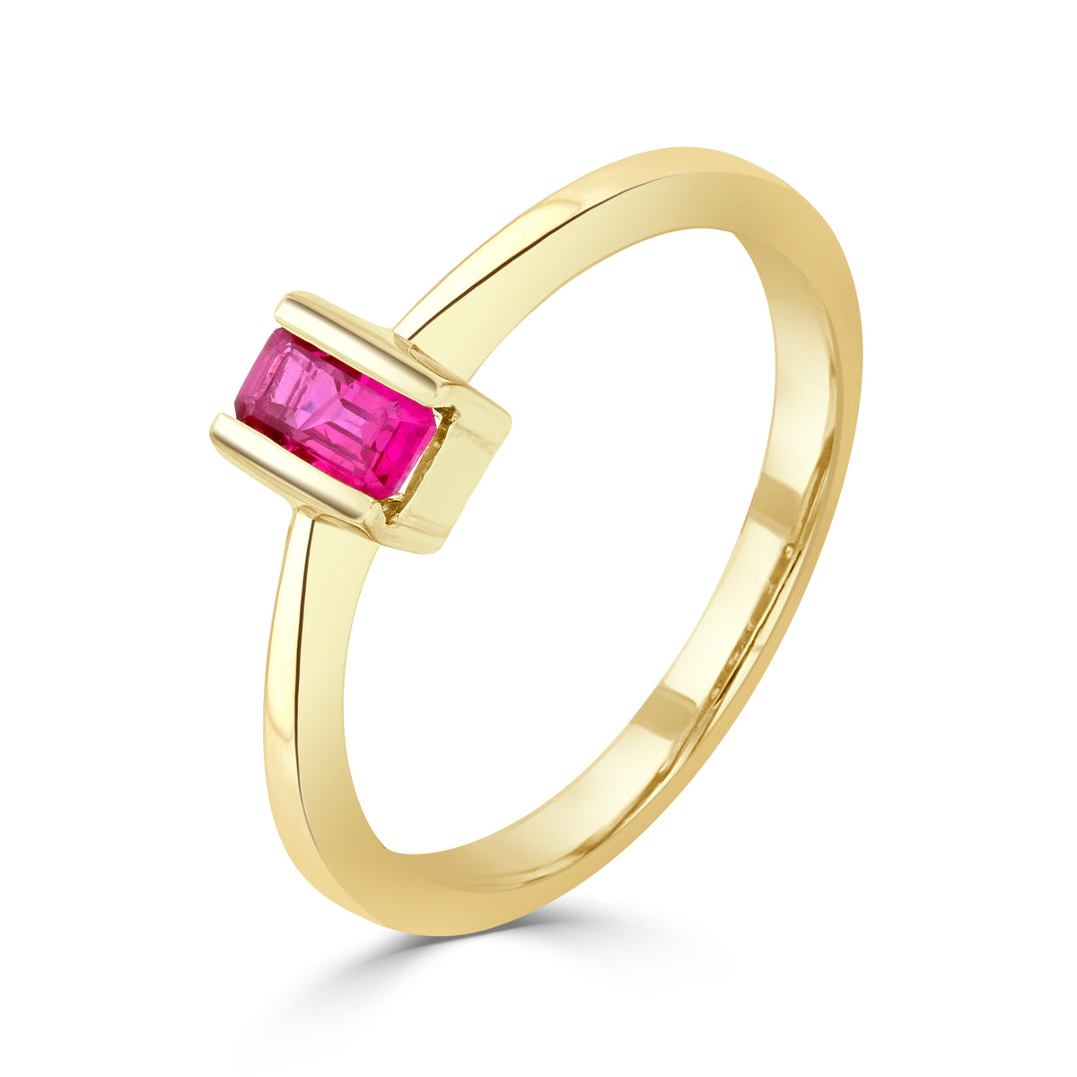 9CT YG 5X3MM OCTAGON RUBY BAR SET SINGLE STONE RING