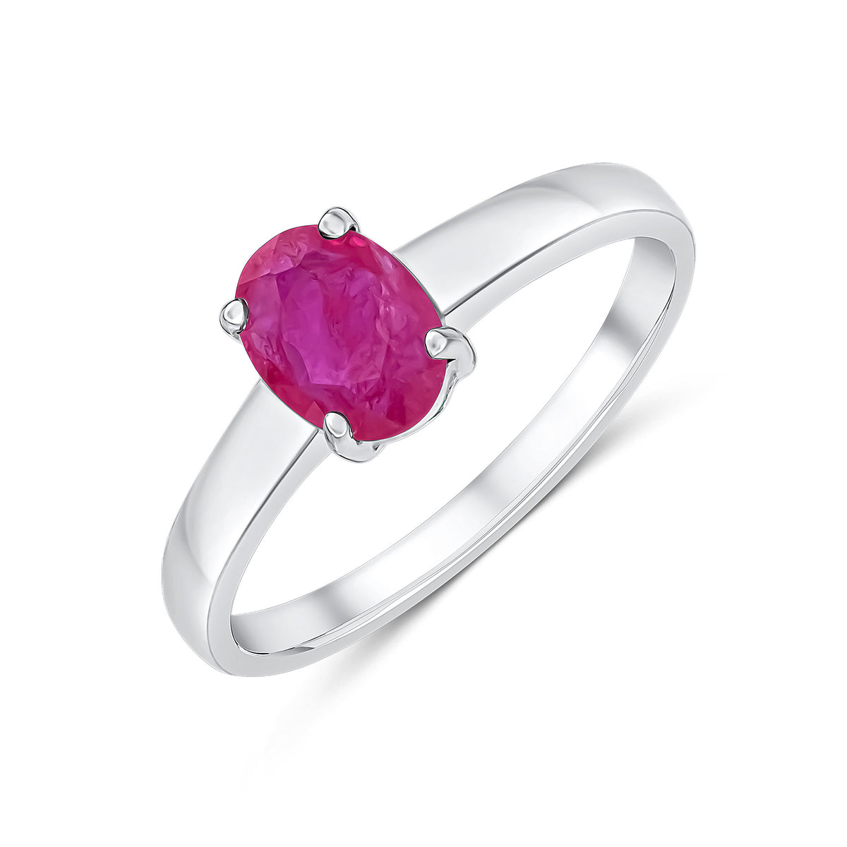 9CT WG 7X5MM OVAL RUBY CLAW SET SINGLE STONE RING
