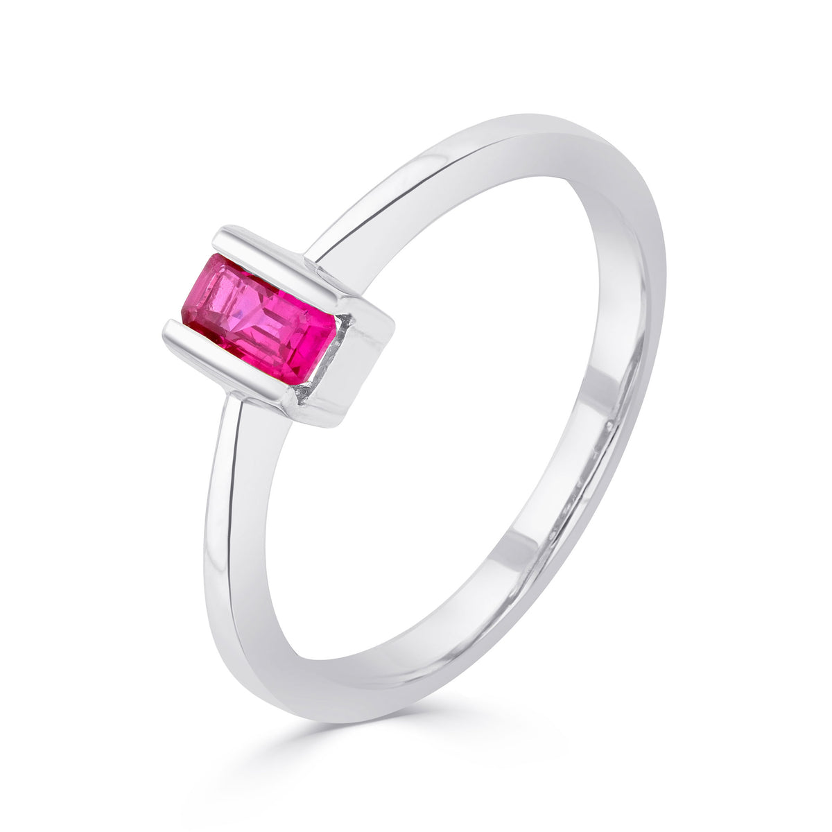 9CT WG 5X3MM OCTAGON RUBY BAR SET SINGLE STONE RING
