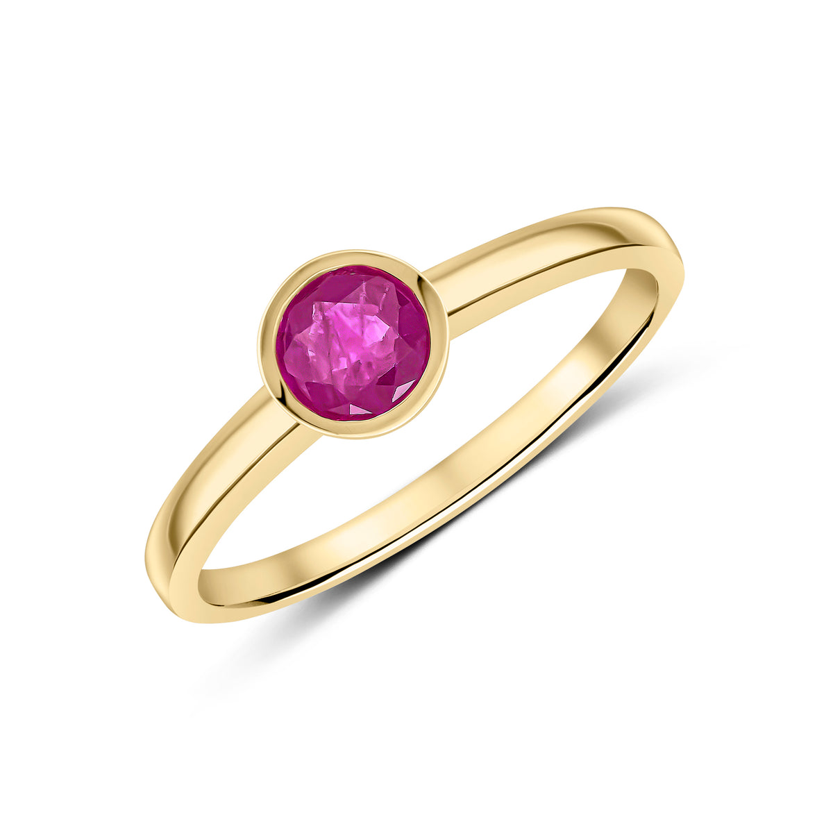 9CT YG 5MM ROUND RUBY RUBOVER SINGLE STONE RING