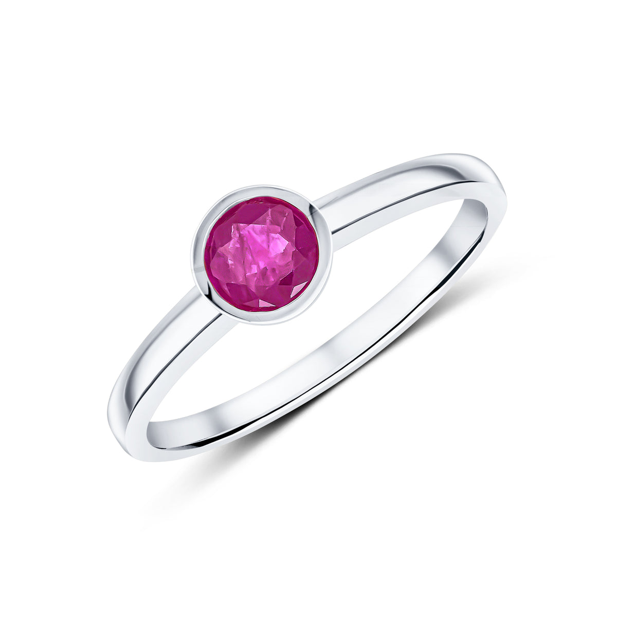 9CT WG 5MM ROUND RUBY RUBOVER SINGLE STONE RING