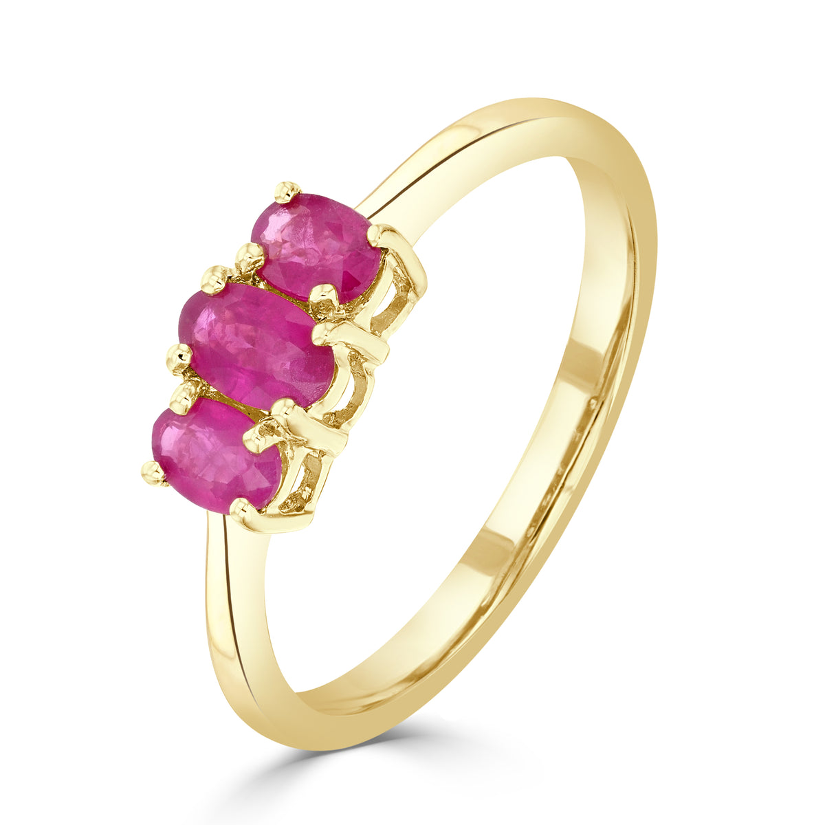 9CT YG OVAL RUBY 3ST CLAW SET RING
