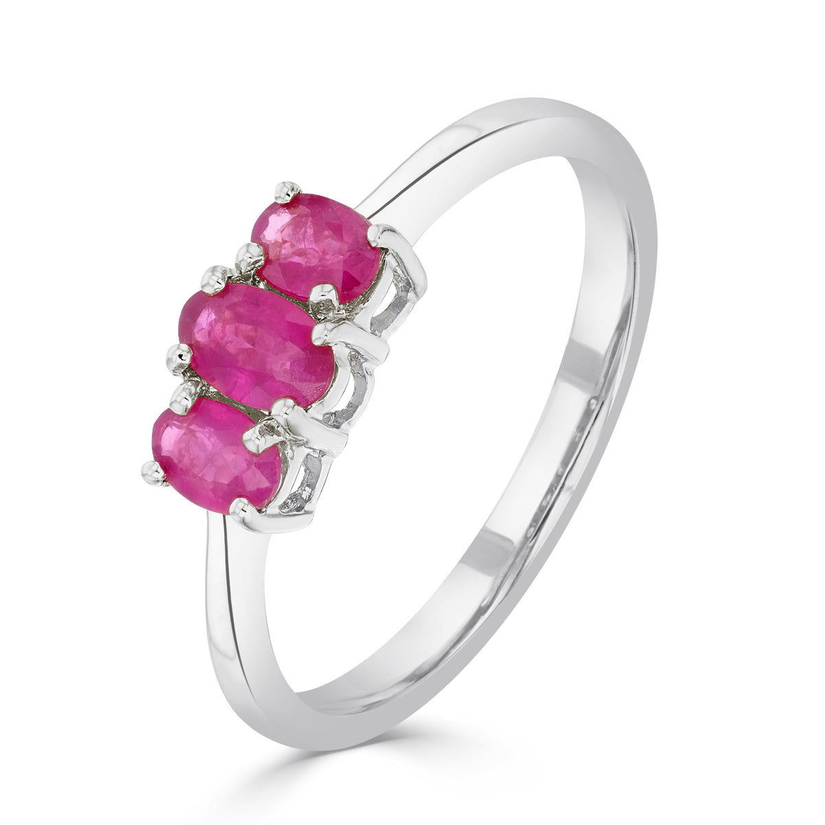 9CT WG OVAL RUBY 3ST CLAW SET RING