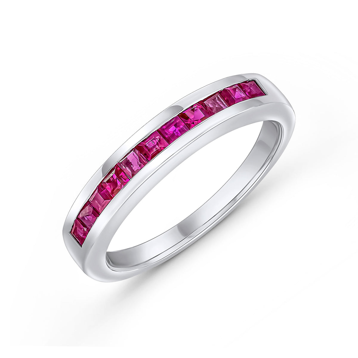 9CT WG SQUARE RUBY 11ST CHANNEL SET 1/2 ETERNITY RING