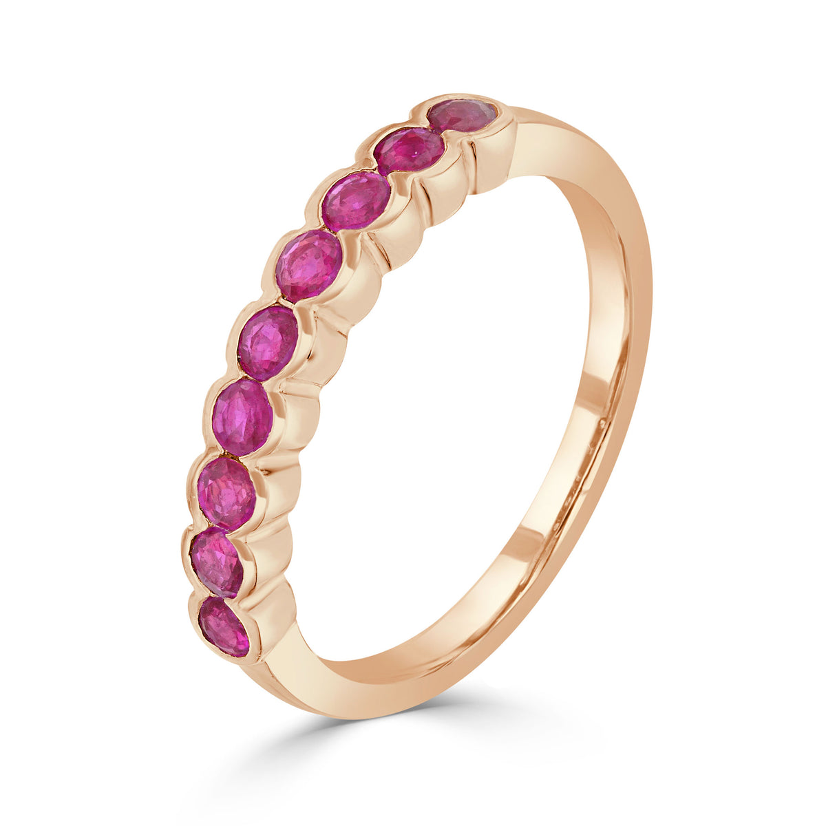 9CT RG ROUND RUBY 9ST SCALLOPED 1/2 ETERNITY RING