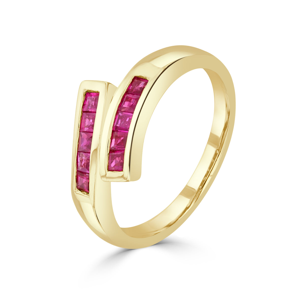 9CT YG SQUARE RUBY CHANNEL SET CROSSOVER 1/2 ETERNITY RING