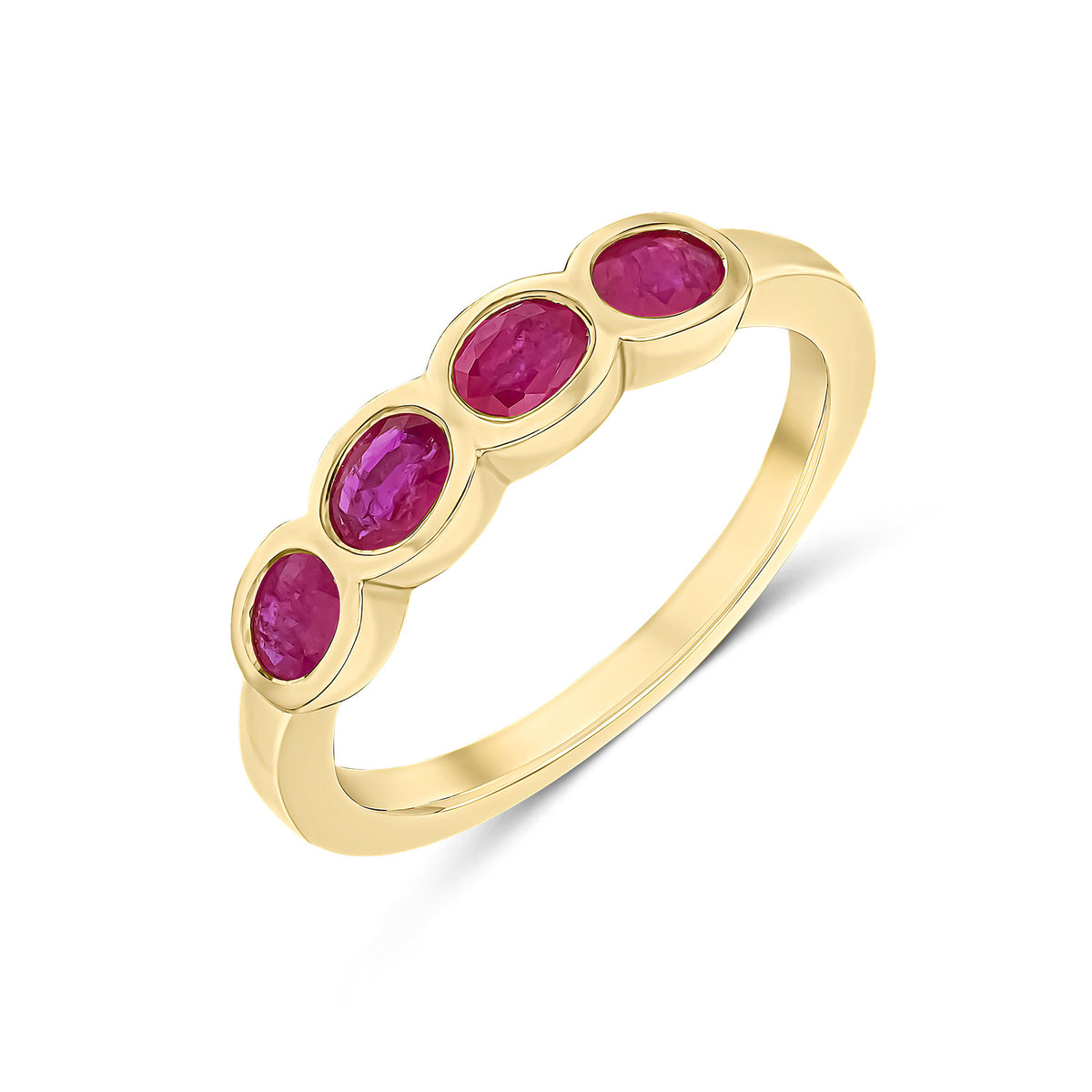 9CT YELLOW GOLD OVAL RUBY 4ST RUBOVER BAND RING