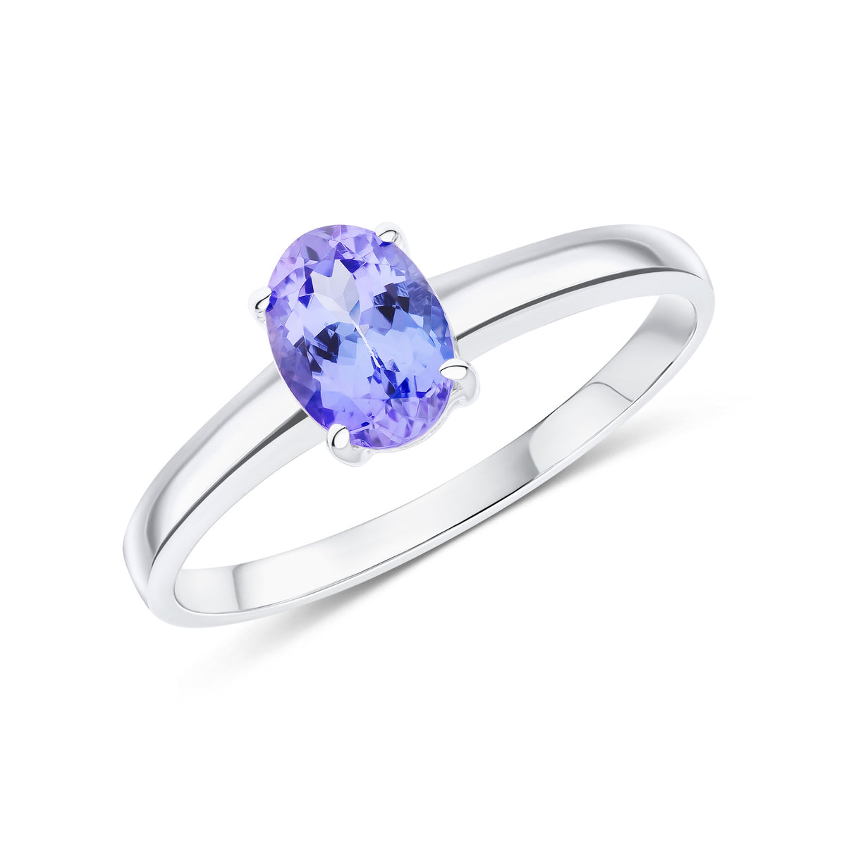 9CT WG 7X5MM OVAL TANZANITE CLAW SET SINGLE STONE RING