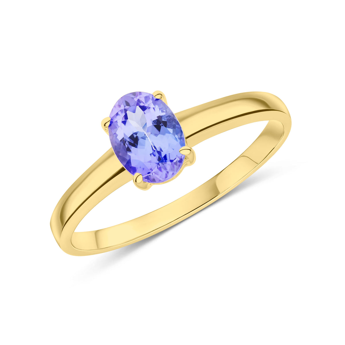 9CT YG 7X5MM OVAL TANZANITE CLAW SET SINGLE STONE RING