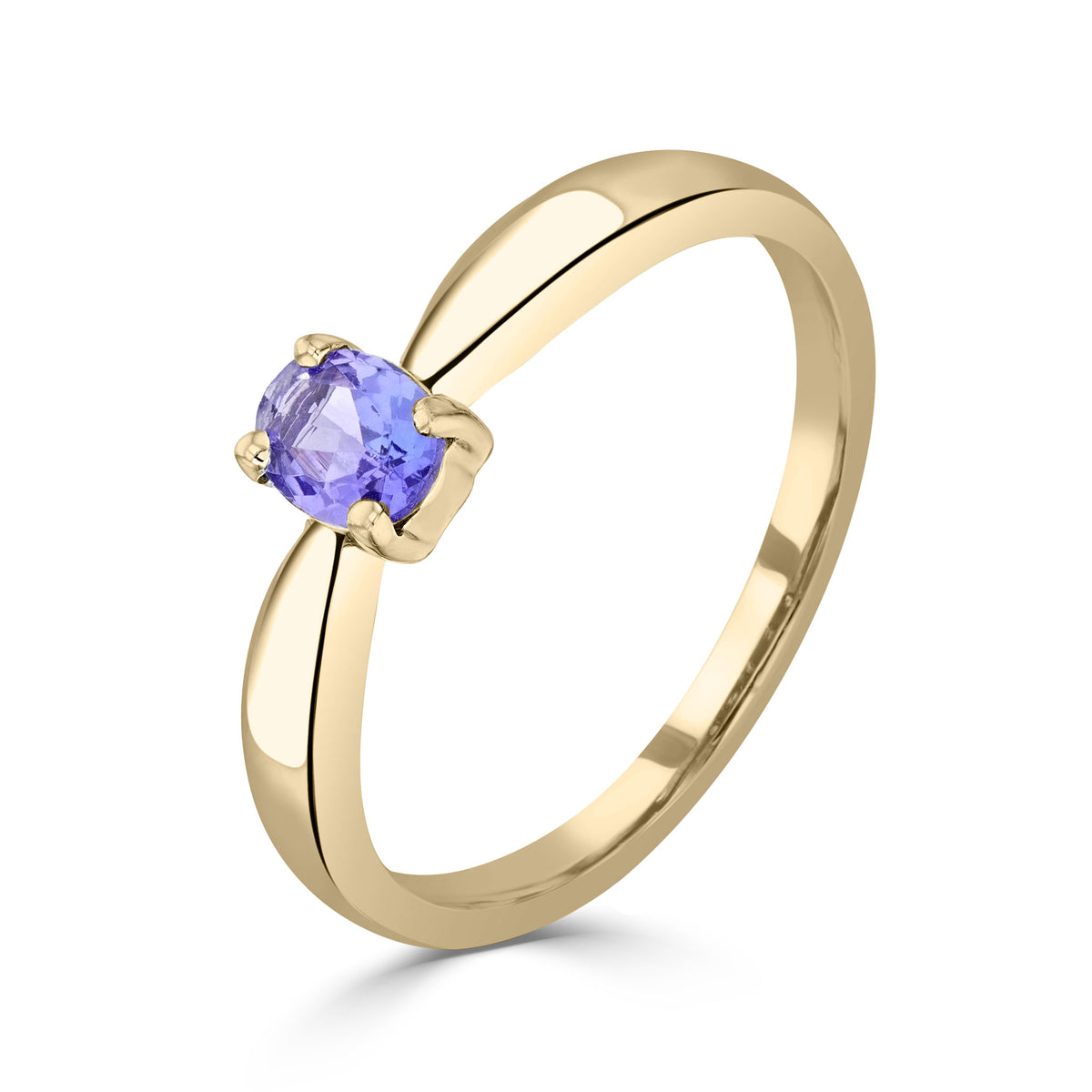 9CT YG 5X4MM OVAL TANZANITE CLAW SET SINGLE STONE RING