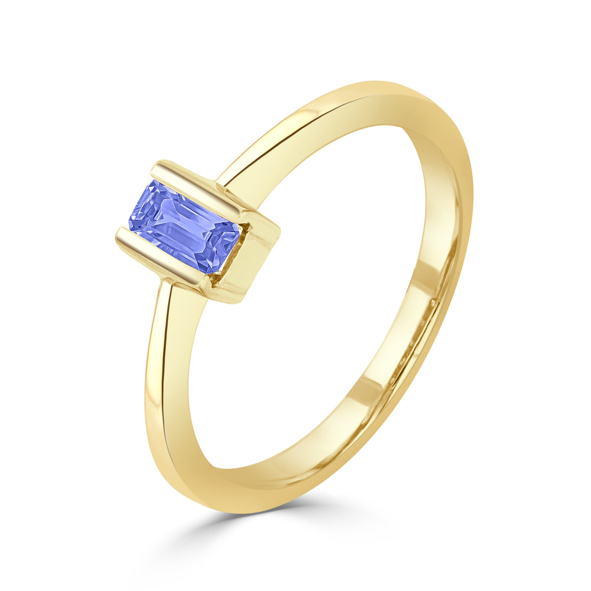 9CT YG 5X3MM OCTAGON TANZANITE BAR SET SINGLE STONE RING
