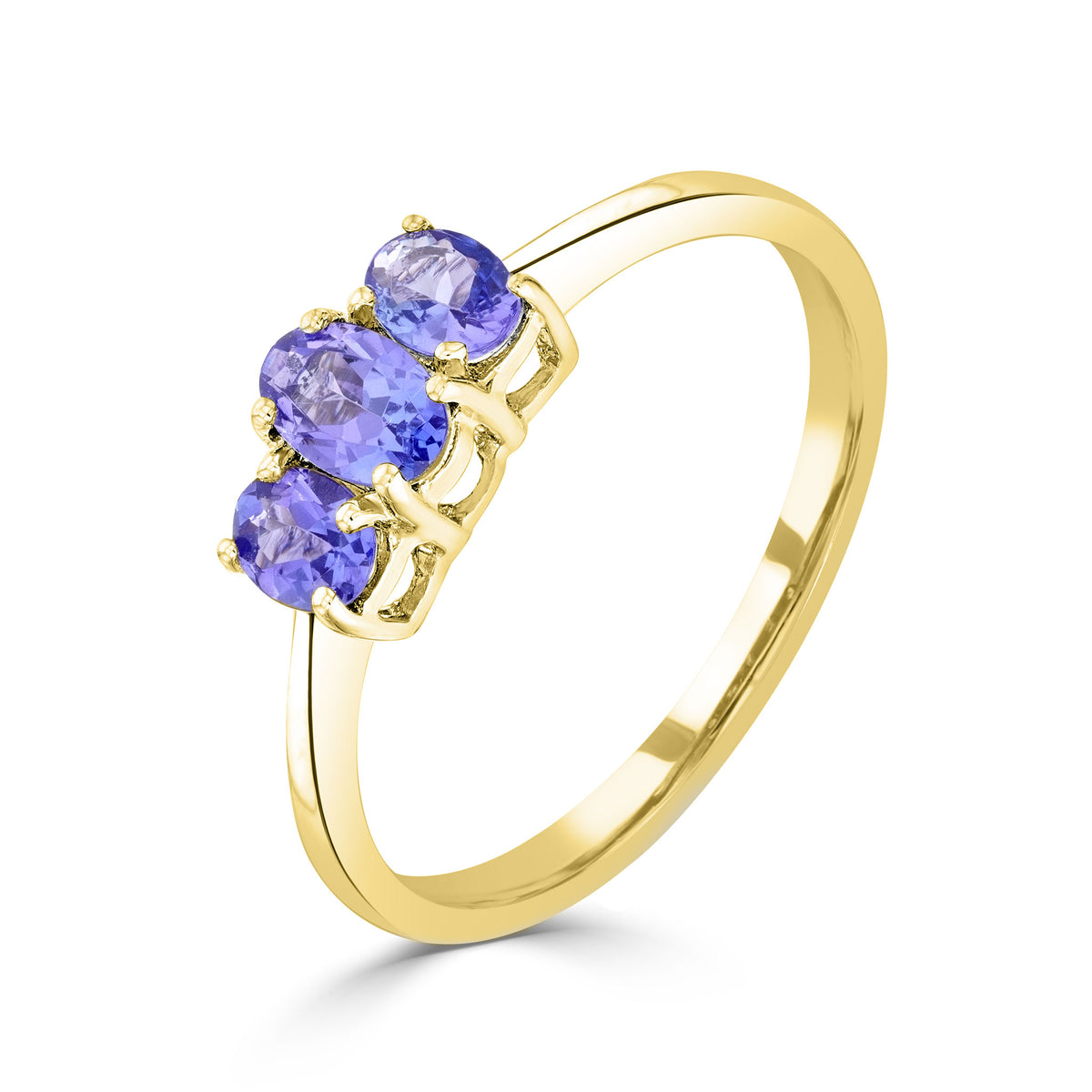 9CT YG OVAL TANZANITE 3ST CLAW SET RING