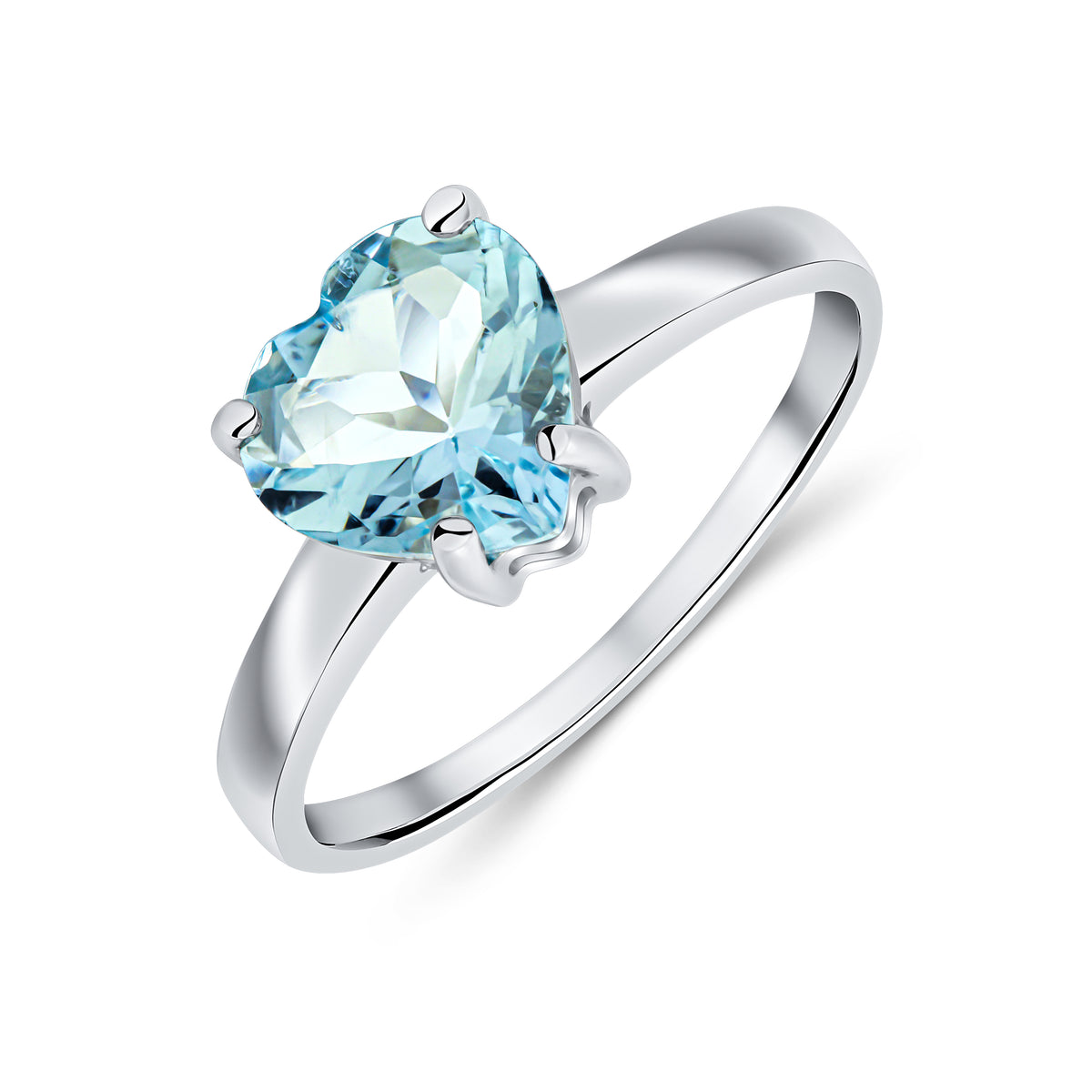 9CT WG 8MM HEART AQUA CLAW SET SINGLE STONE RING