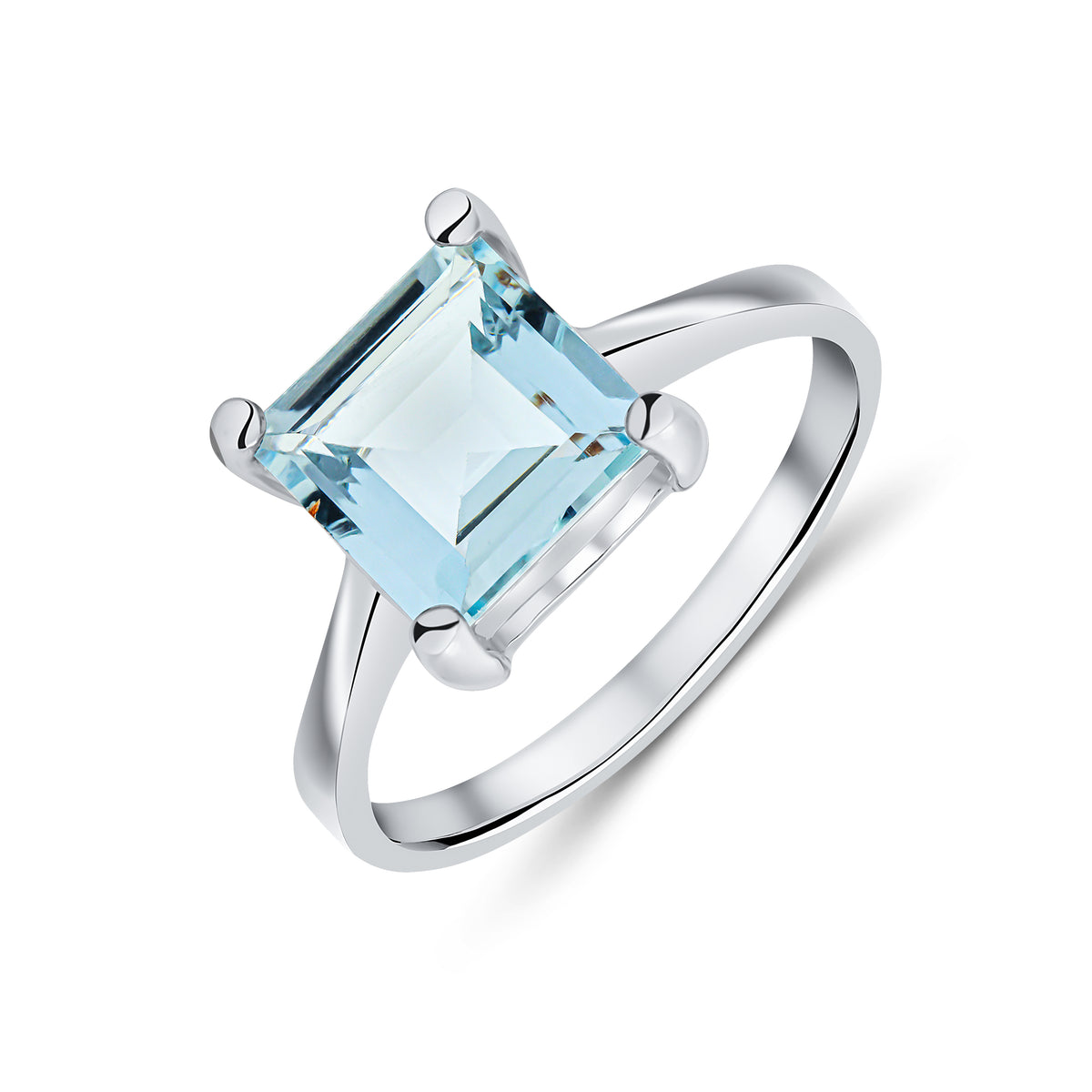 9WG 8MM SQUARE AQUA CLAW SINGLE STONE RING