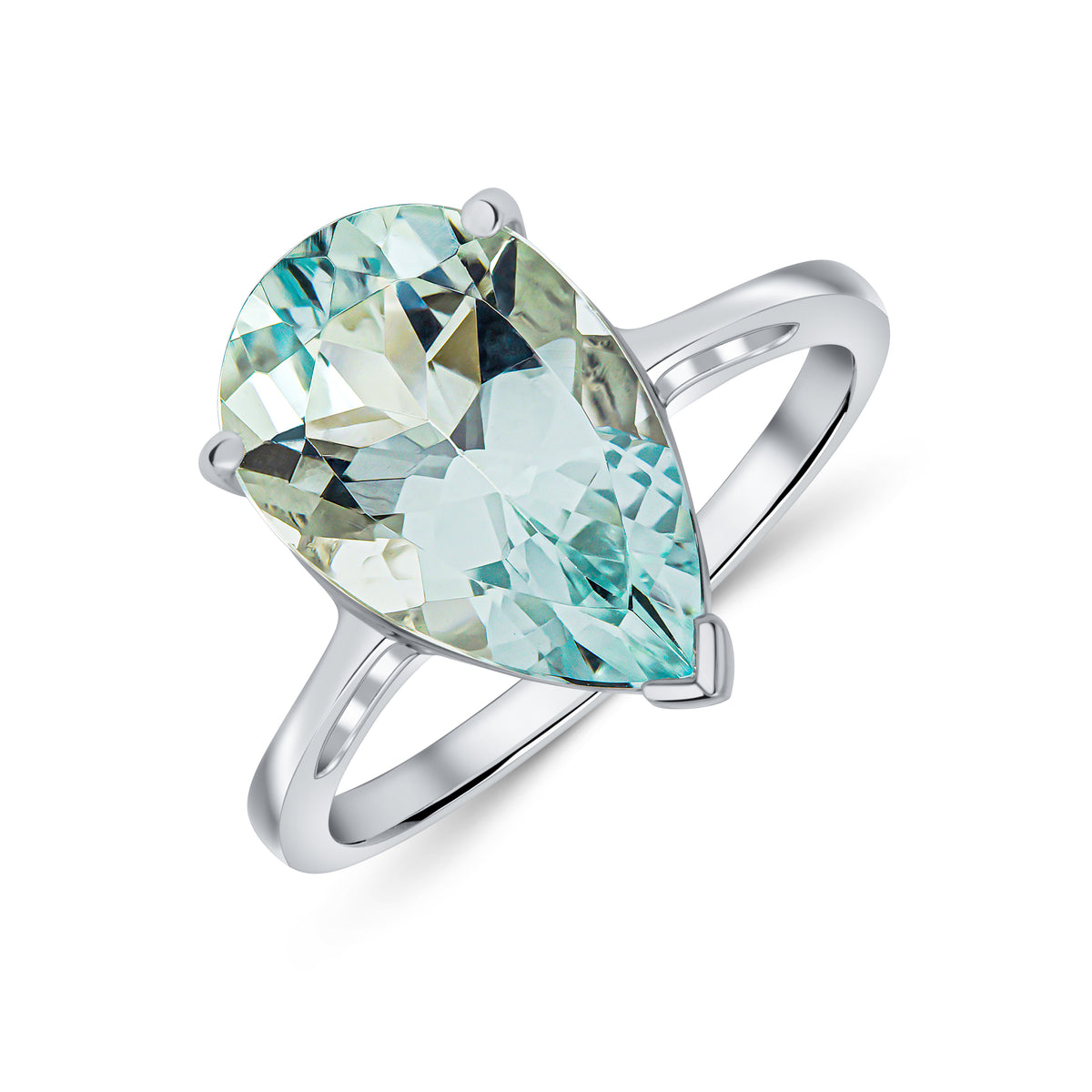 9CT WG 14X9 PEARSHAPE AQUA CLAW SET SINGLE STONE RING