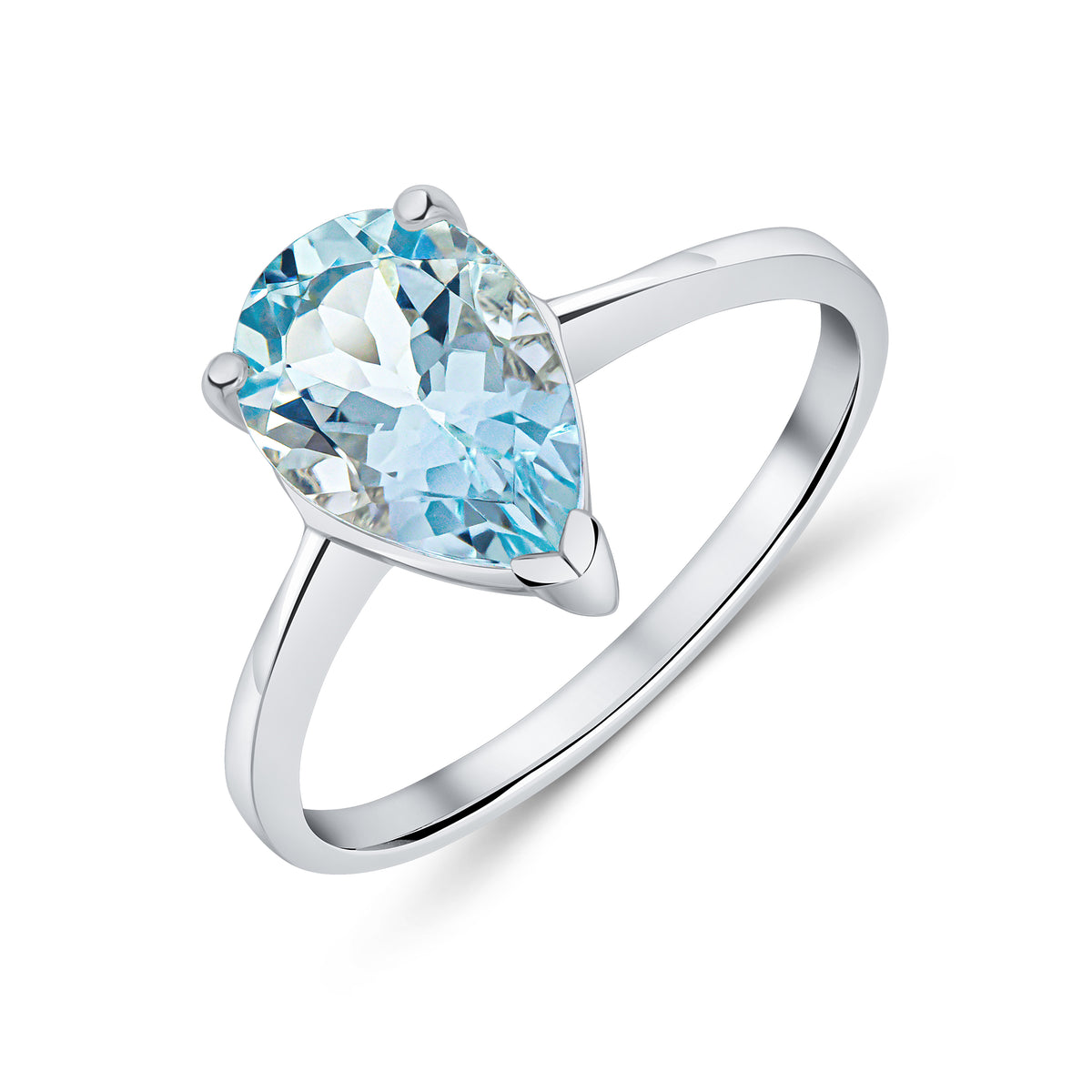 9CT WG 10X7 PEARSHAPE AQUA CLAW SET SINGLE STONE RING