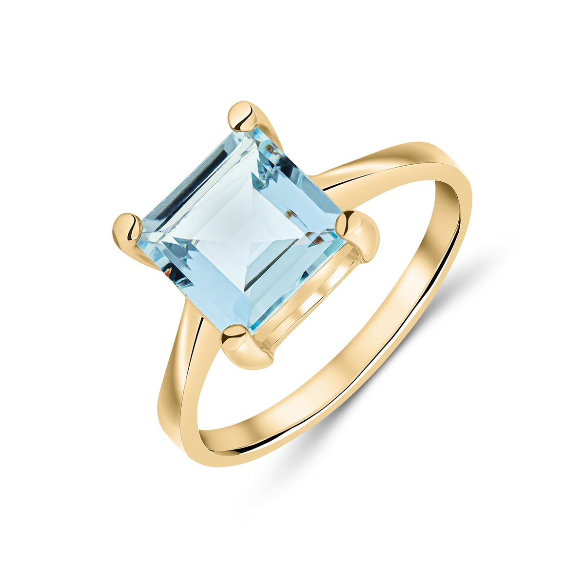 9YG 8MM SQUARE AQUA CLAW SINGLE STONE RING