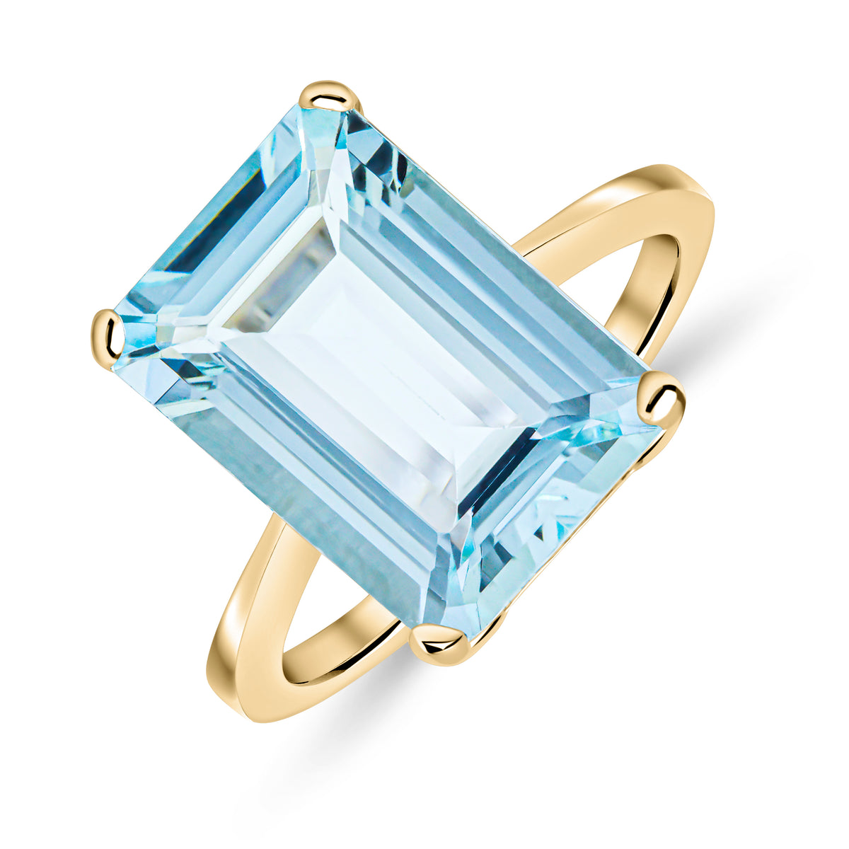9CT YG 14X10 OCTAGON AQUA CLAW SINGLE STONE RING* currently unavailable to order due to stone sourcing *