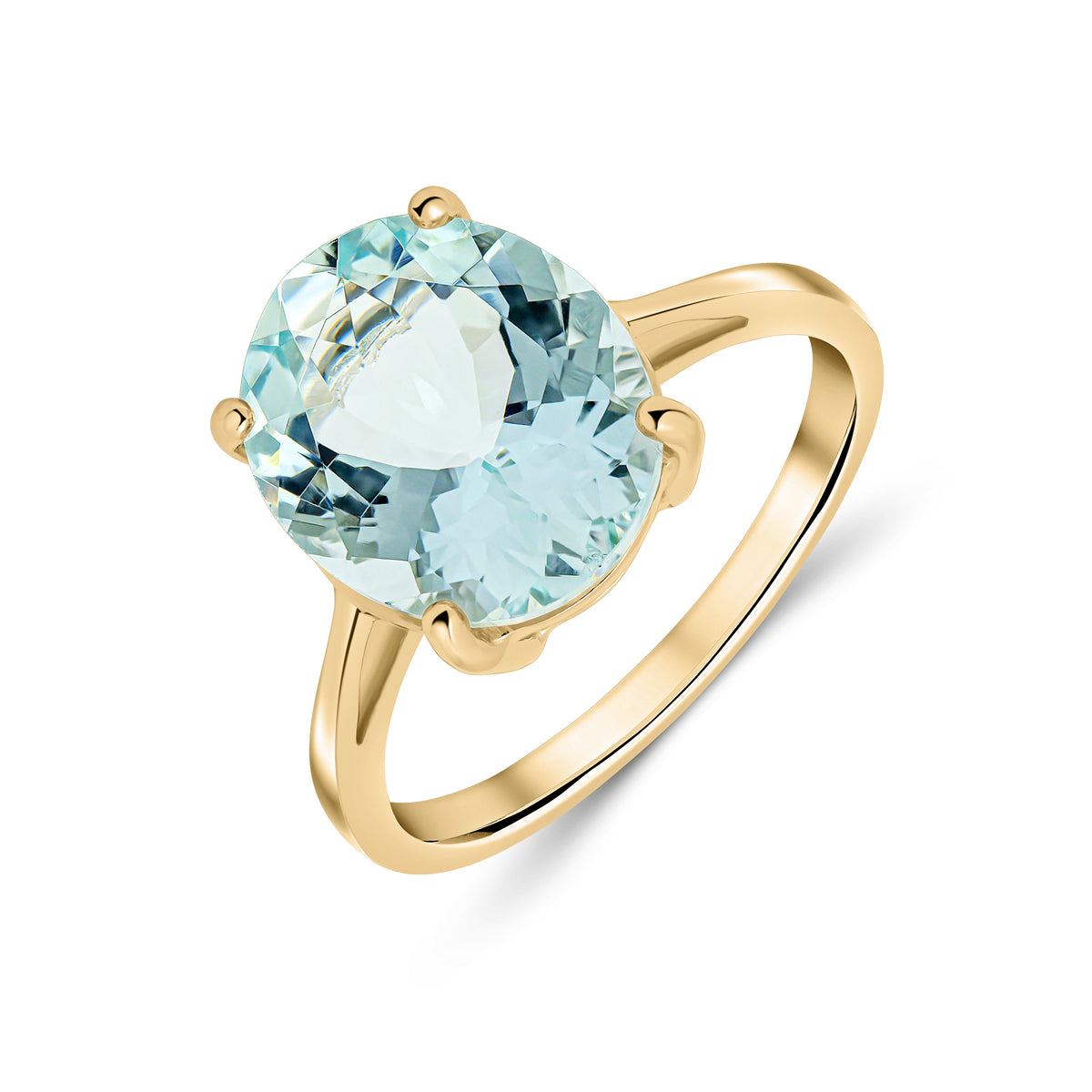 9CT YG 12X10 OVAL AQUA CLAW SINGLE STONE RING