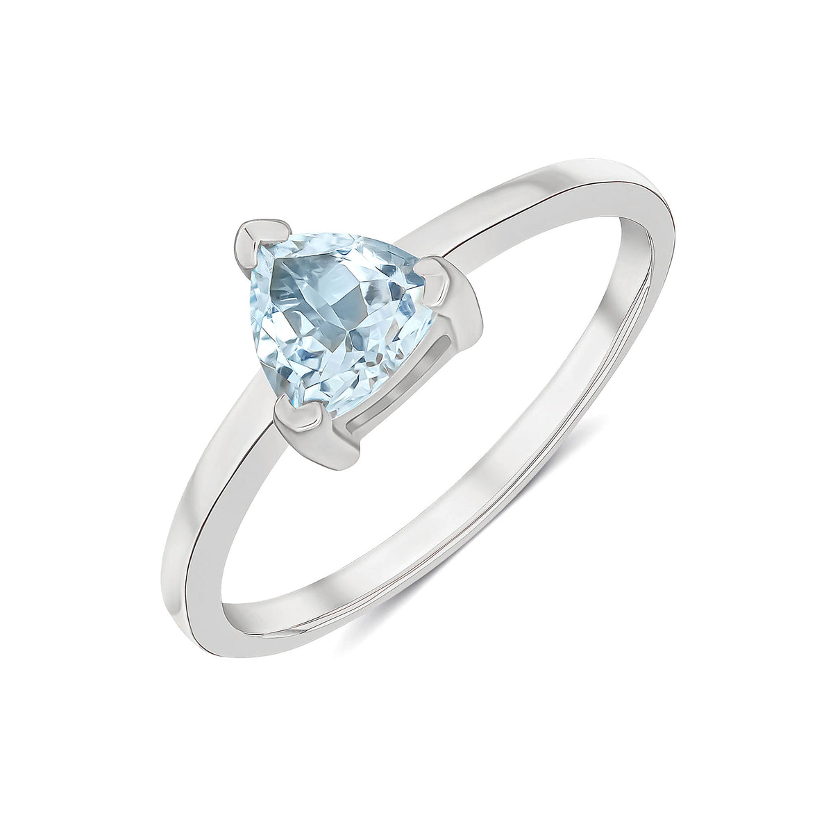 9CT WHITE GOLD 6MM TRILLION AQUAMARINE SINGLE STONE CLAW SET RING