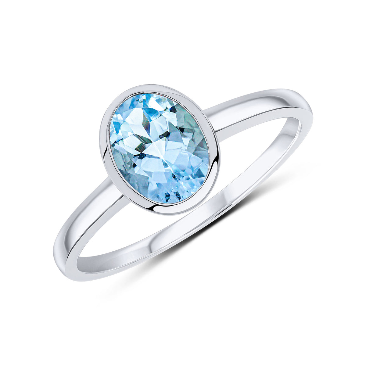 9CT WG 8X6 OVAL AQUAMARINE SINGLE STONE RUBOVER RING