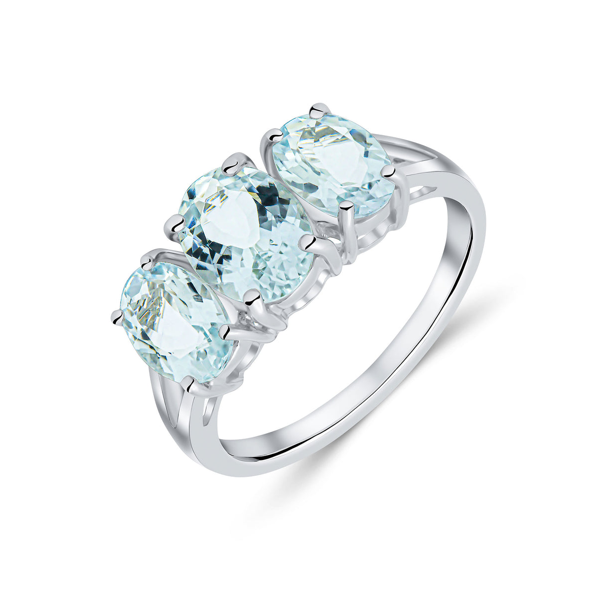 9CT WG OVAL AQUA CLAW SET 3ST RING WITH SPLIT SHOULDERS