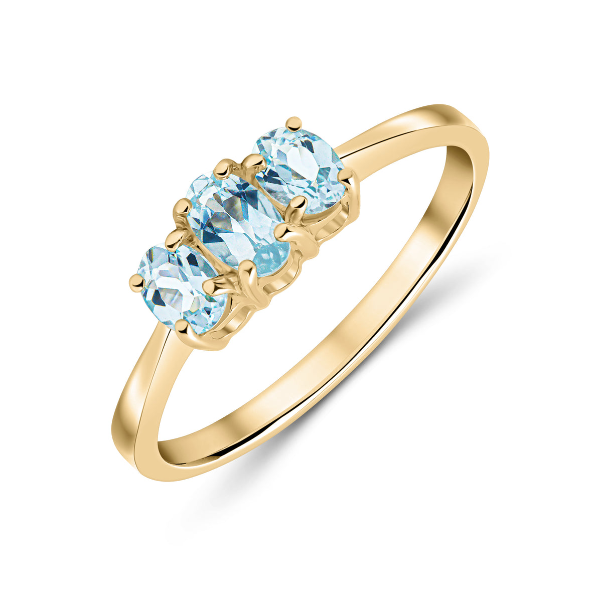 9CT YG OVAL AQUA 3ST CLAW SET RING