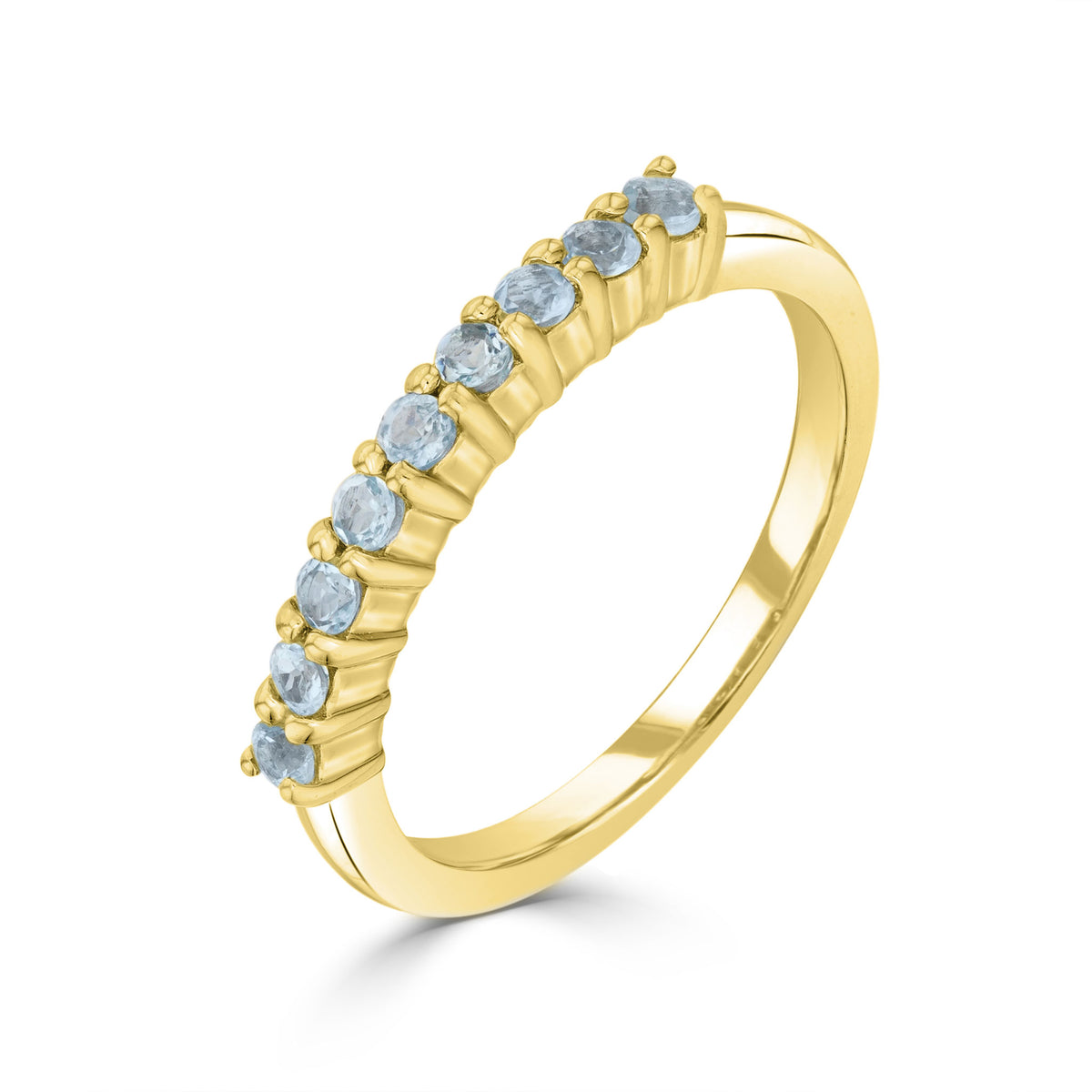 9CT YG ROUND AQUA CLAW SET 9ST RING